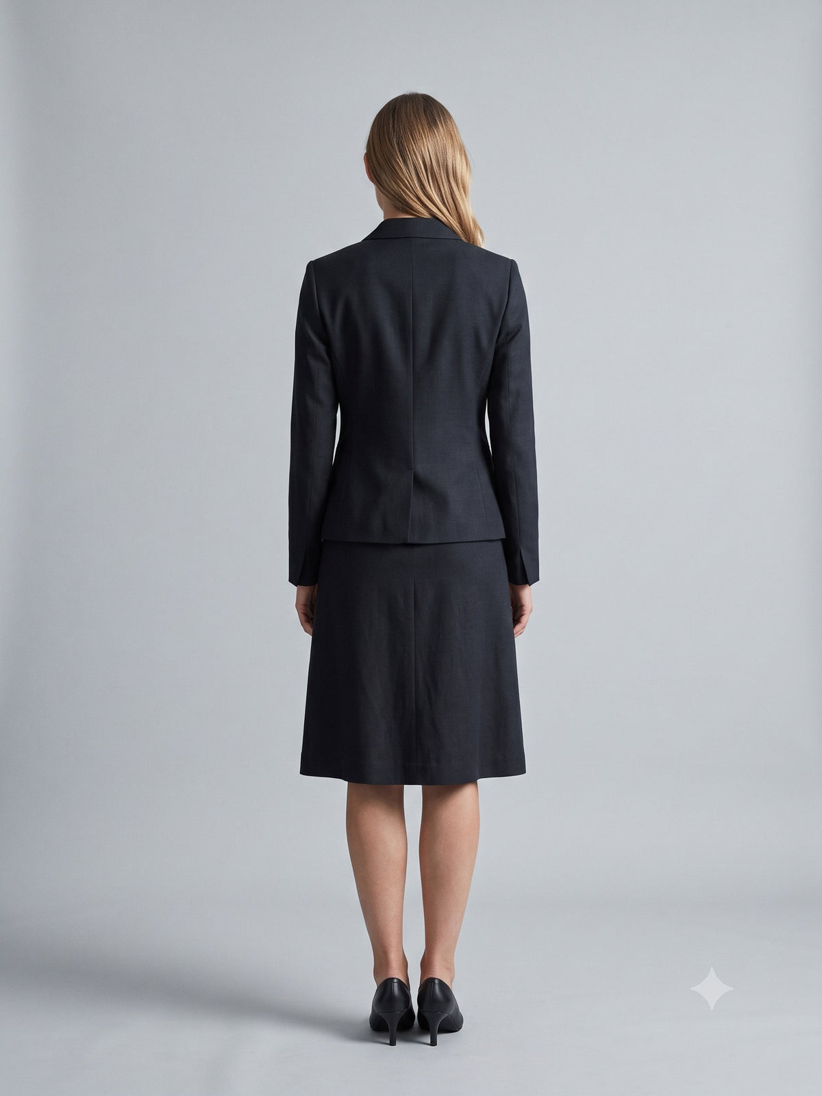Casement Wool-Linen Skirt Suit in Ink, back