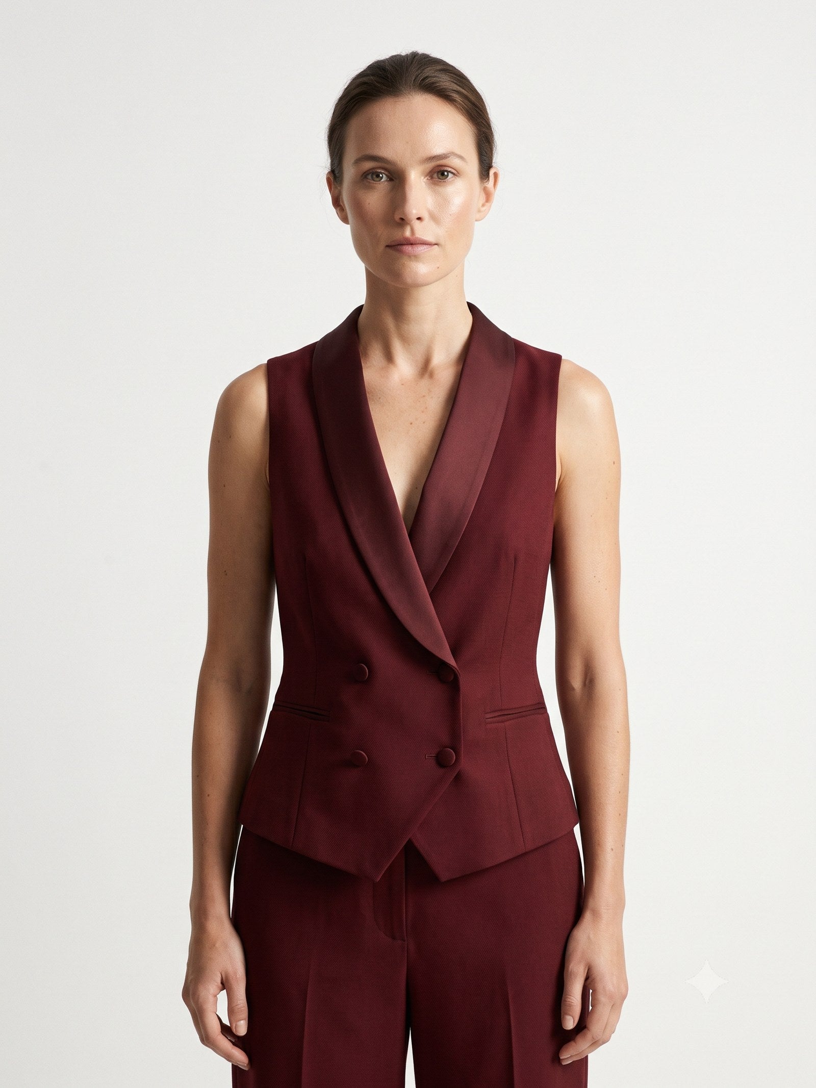 Censer Barathea Tuxedo Waistcoat in Claret, detail