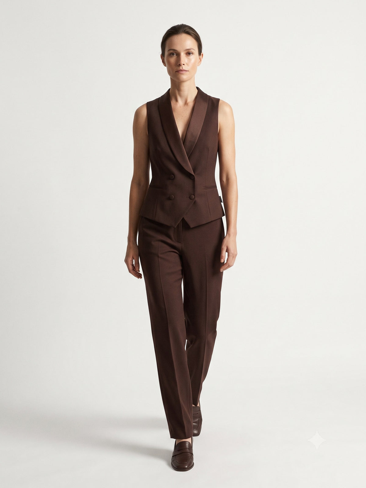 Censer Barathea Tuxedo Waistcoat in Espresso, front