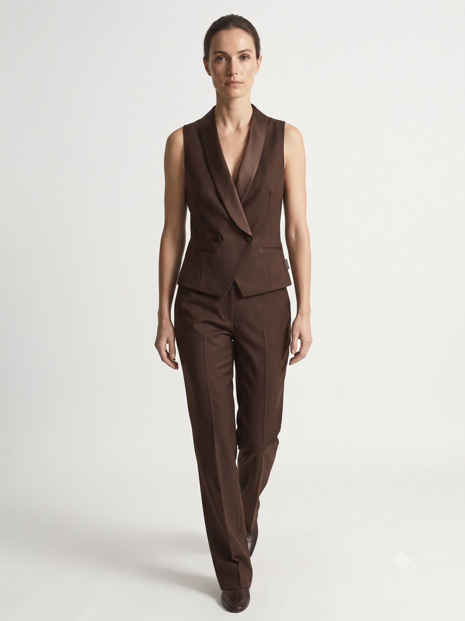 Censer Barathea Tuxedo Waistcoat in Espresso, in motion