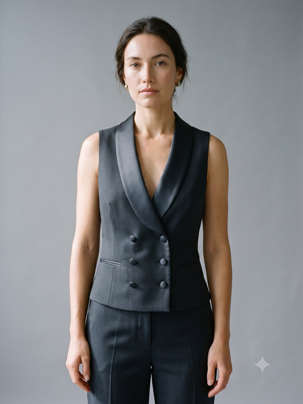 Censer Barathea Tuxedo Waistcoat in Ink, detail