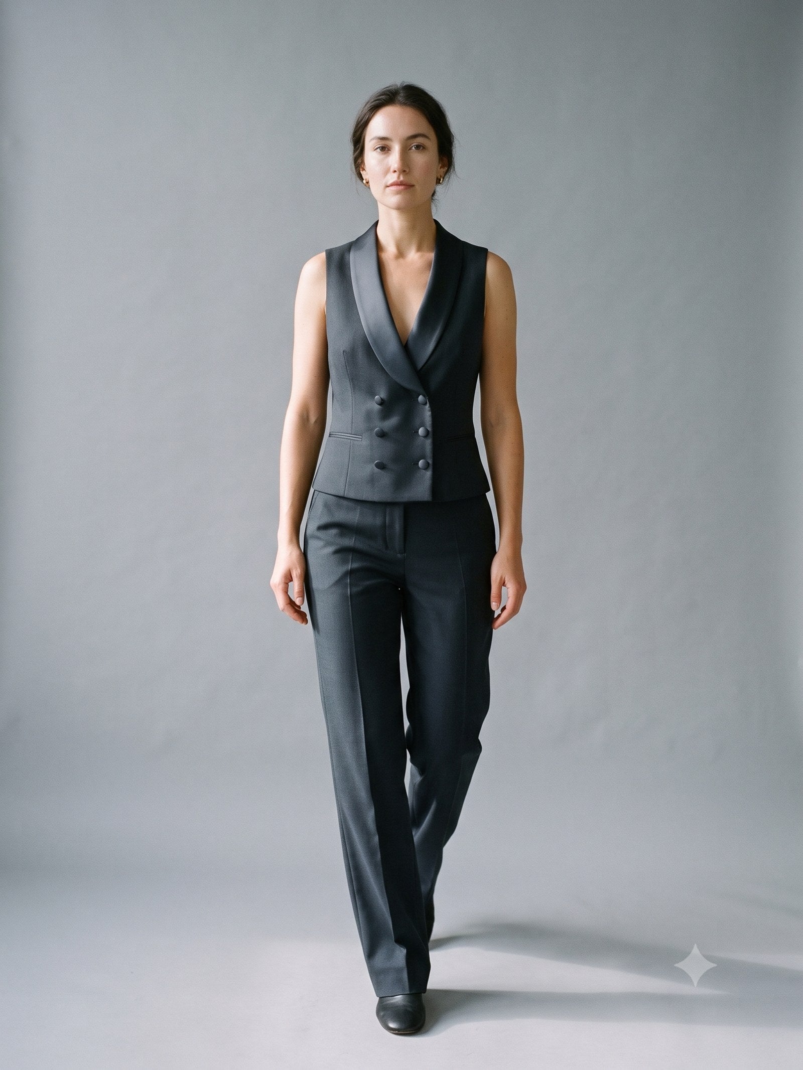 Censer Barathea Tuxedo Waistcoat in Ink, in motion