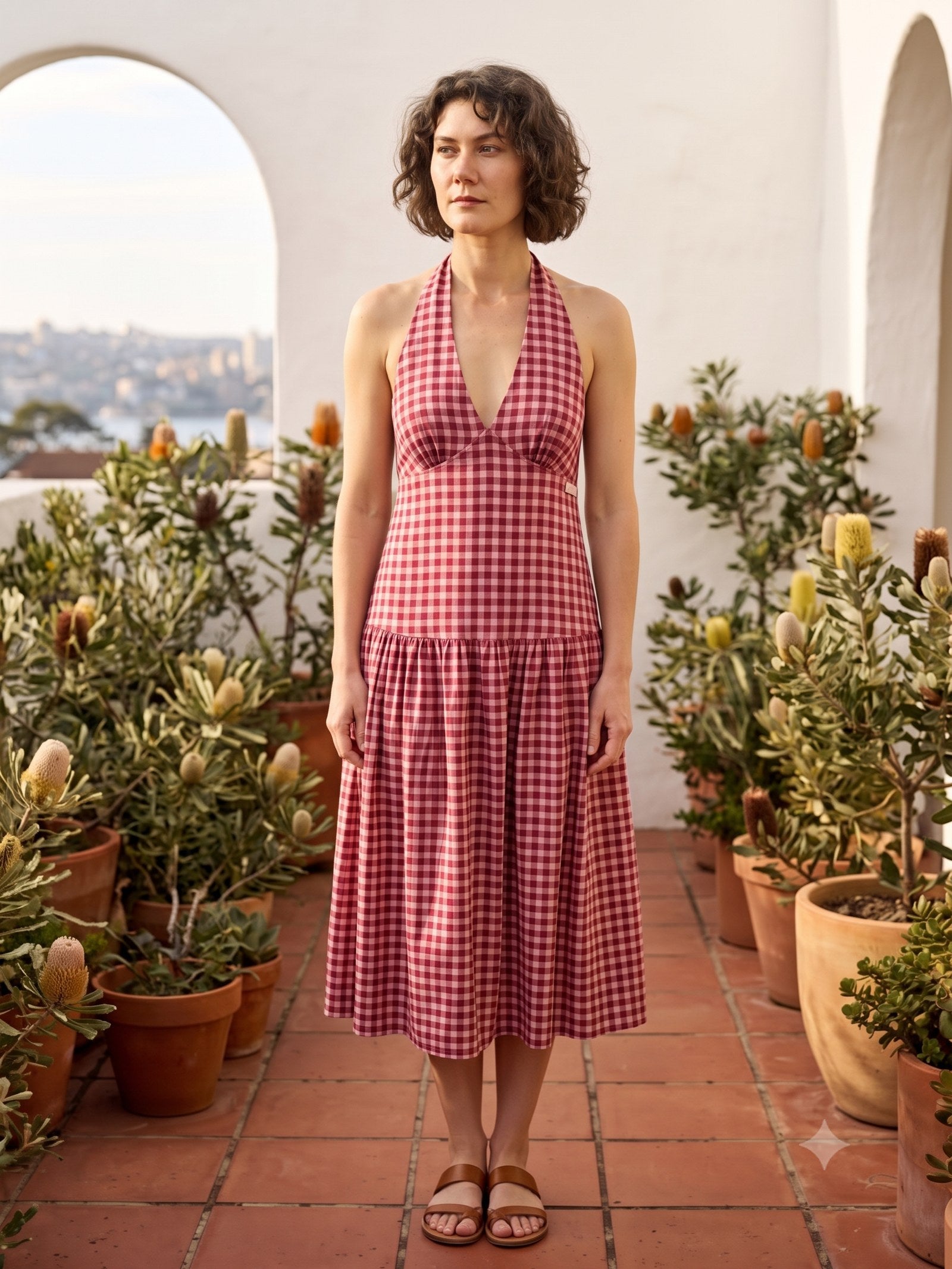 Cinder Drop-Waist Midi in Cherry Gingham, front