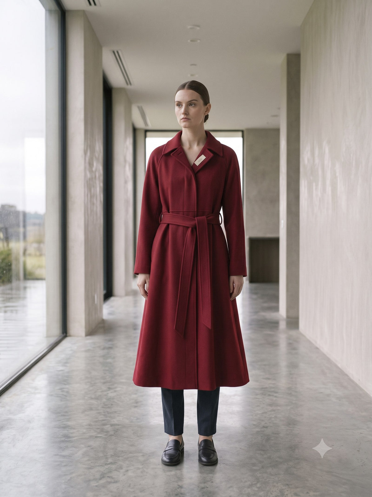 Compass Belted Trench Coat in Cherry Lacquer, front