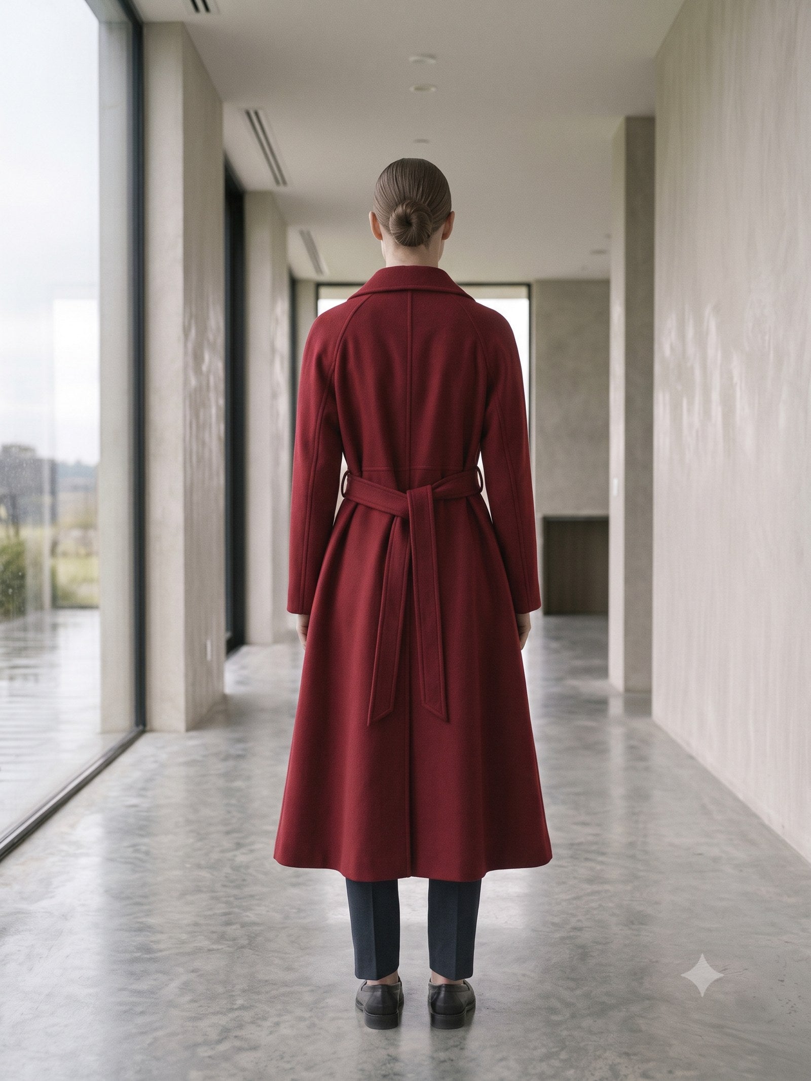 Compass Belted Trench Coat in Cherry Lacquer, back