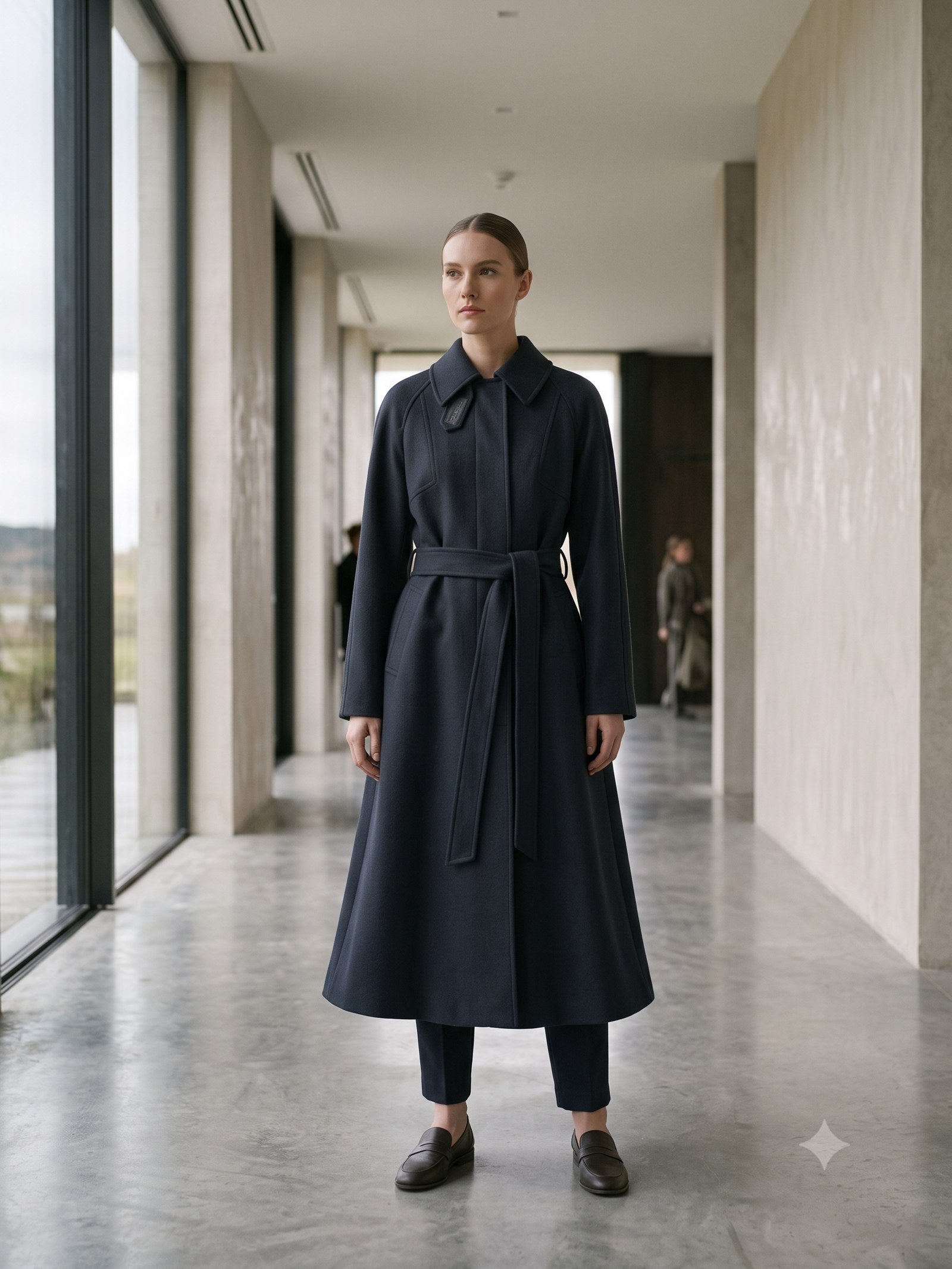 Compass Belted Trench Coat in Ink, front