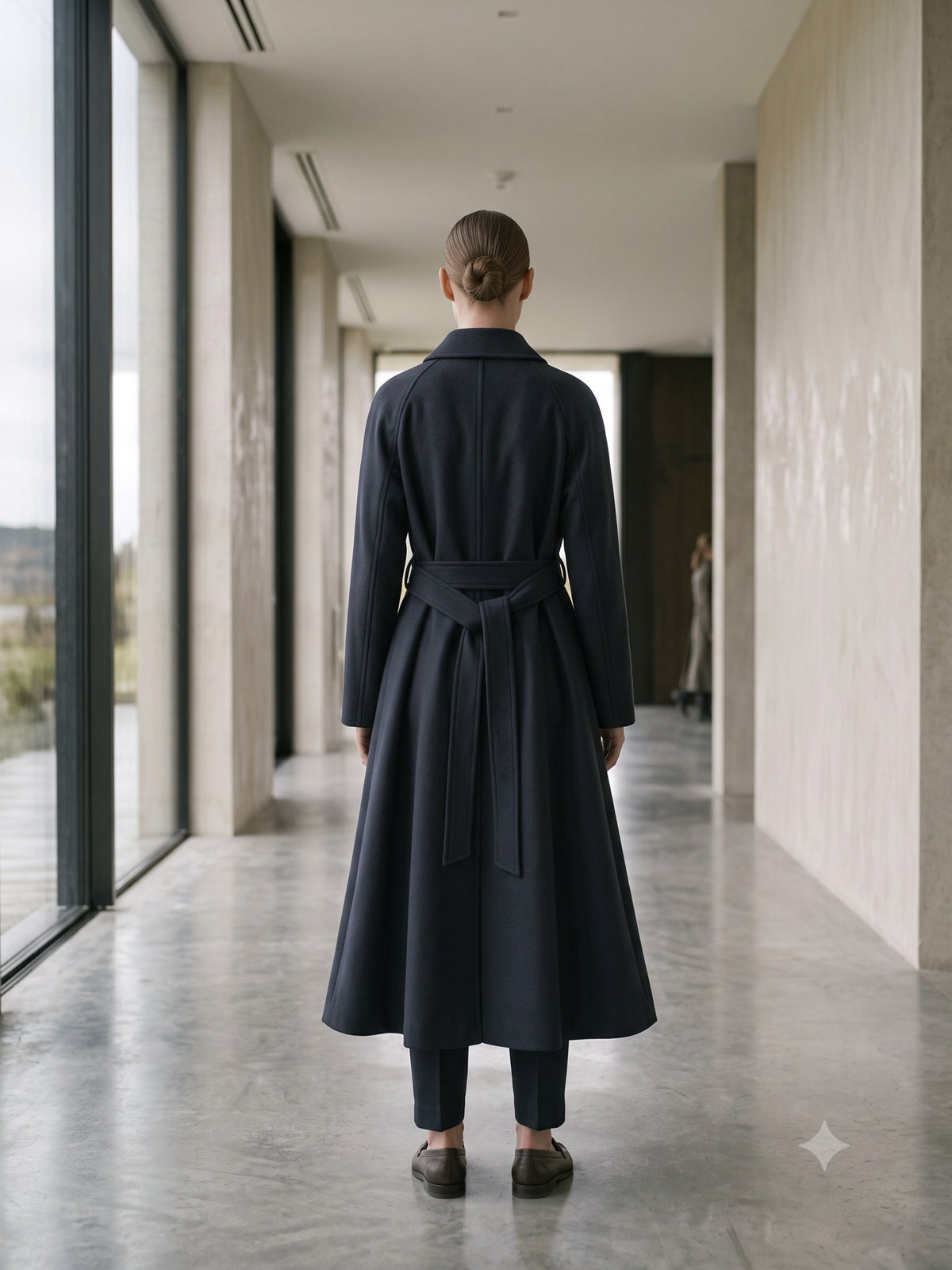 Compass Belted Trench Coat in Ink, back