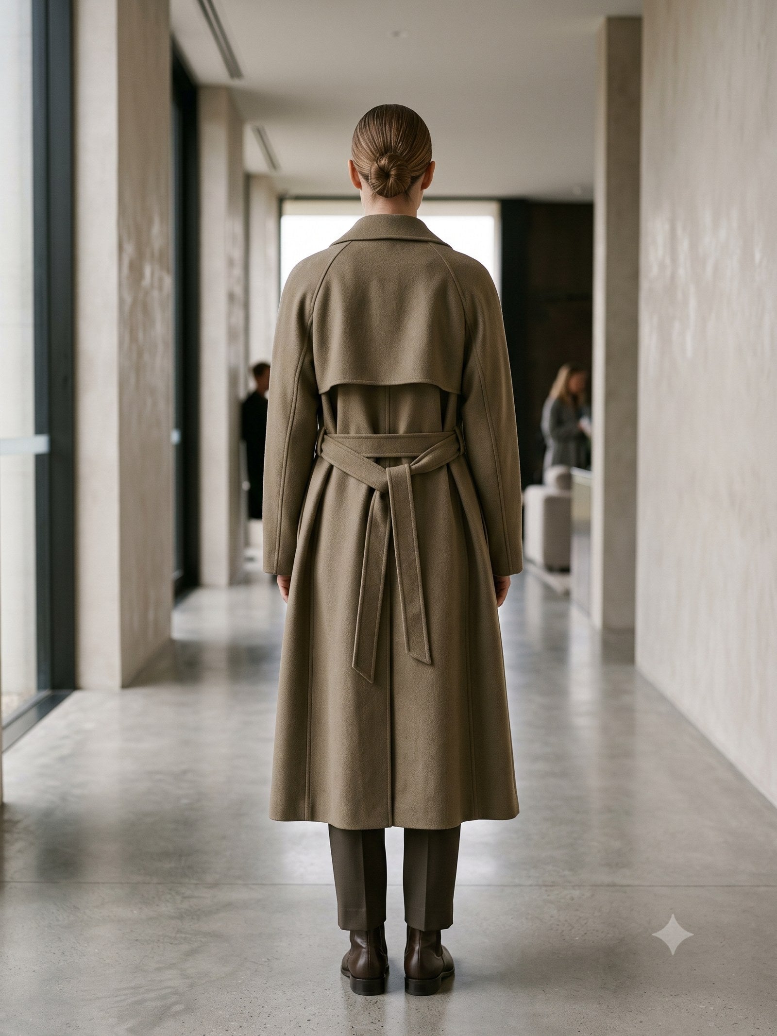 Compass Belted Trench Coat in Sand, back