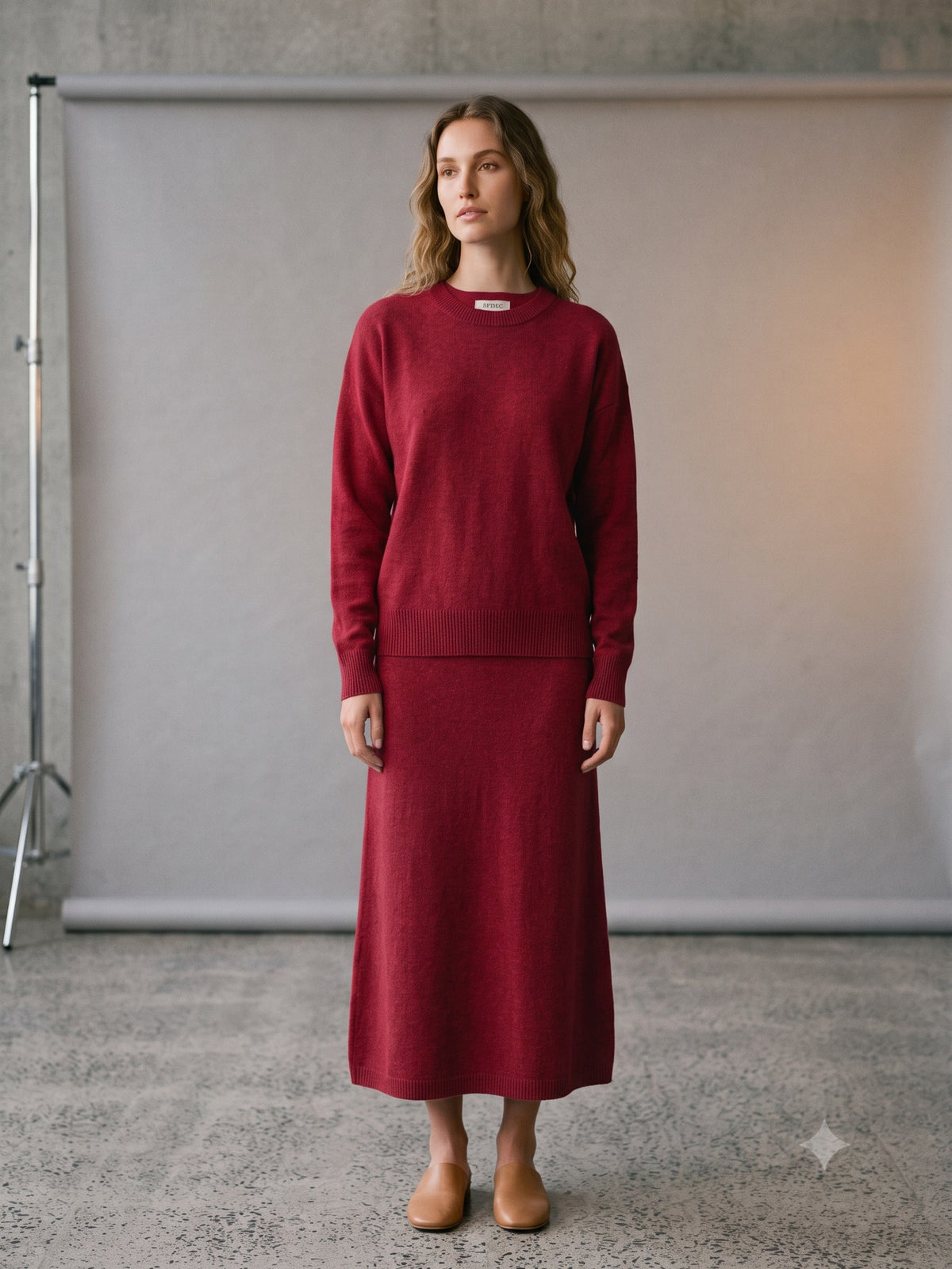 Core Merino Crew Knit in Cherry Lacquer, front