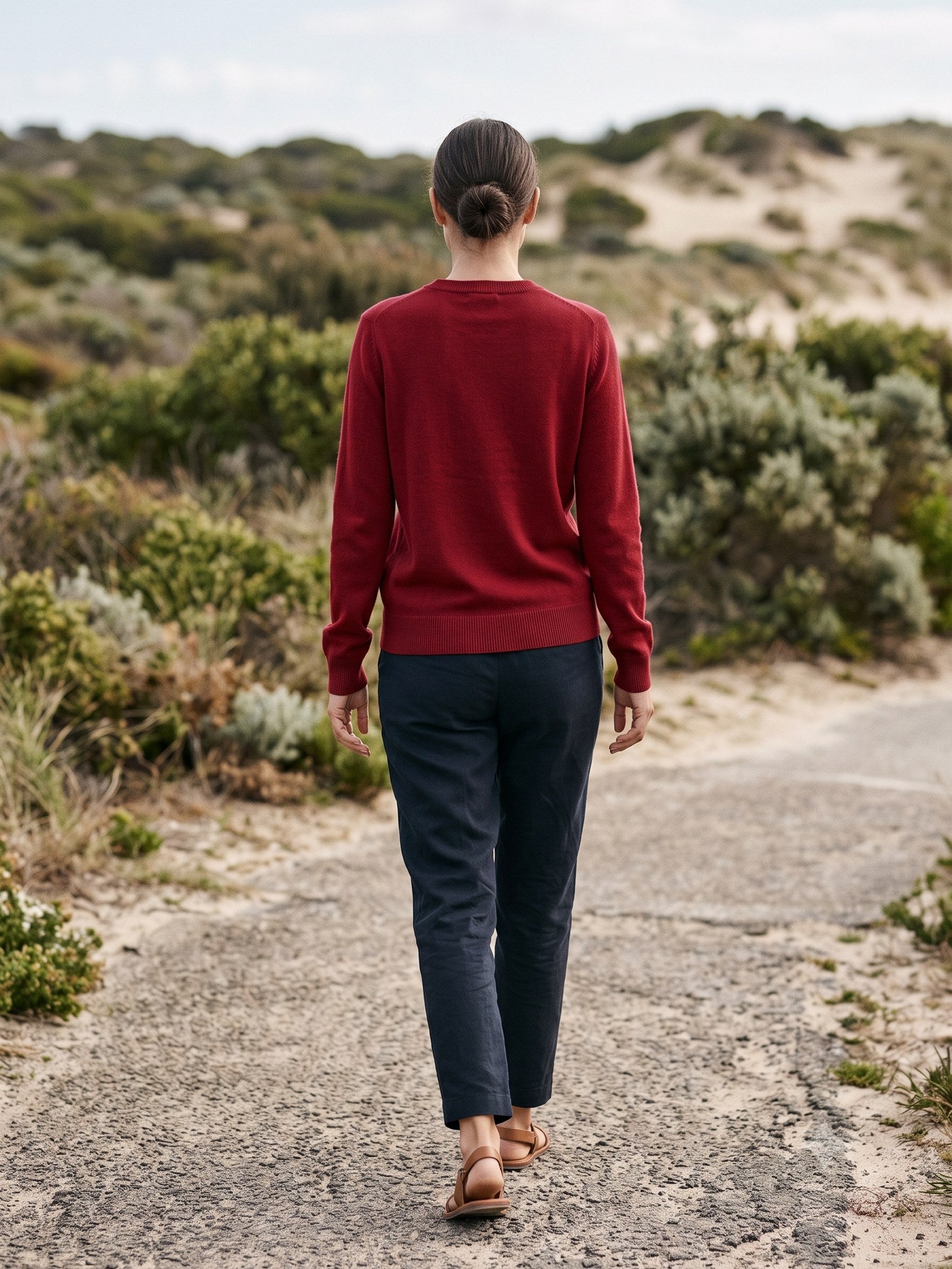 Core Merino Crew Knit in Cherry Lacquer, back