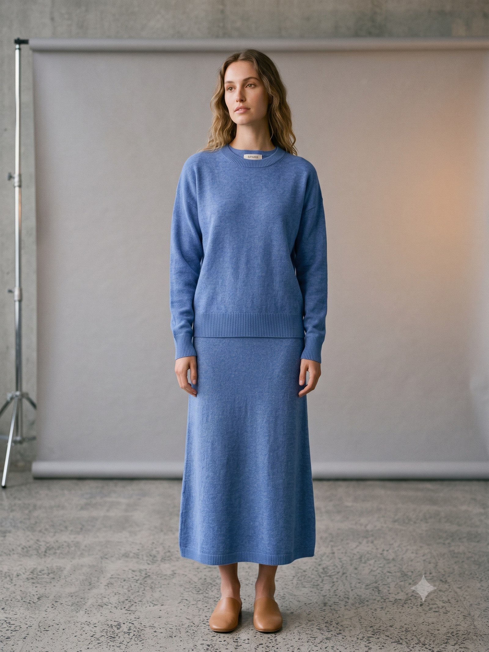 Core Merino Crew Knit in Cloud, in motion
