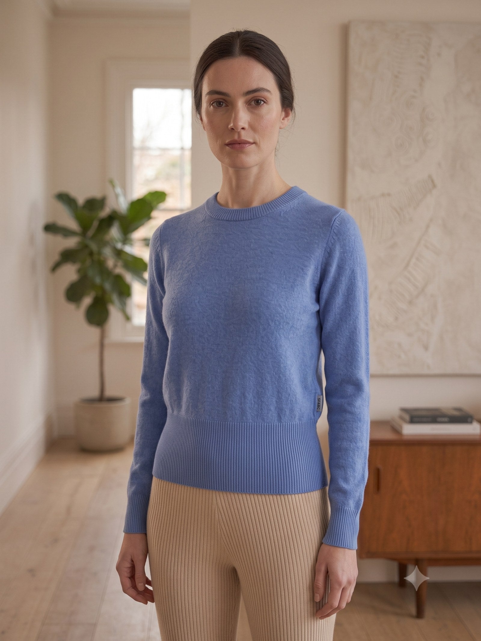 Core Merino Crew Knit in Cornflower, detail