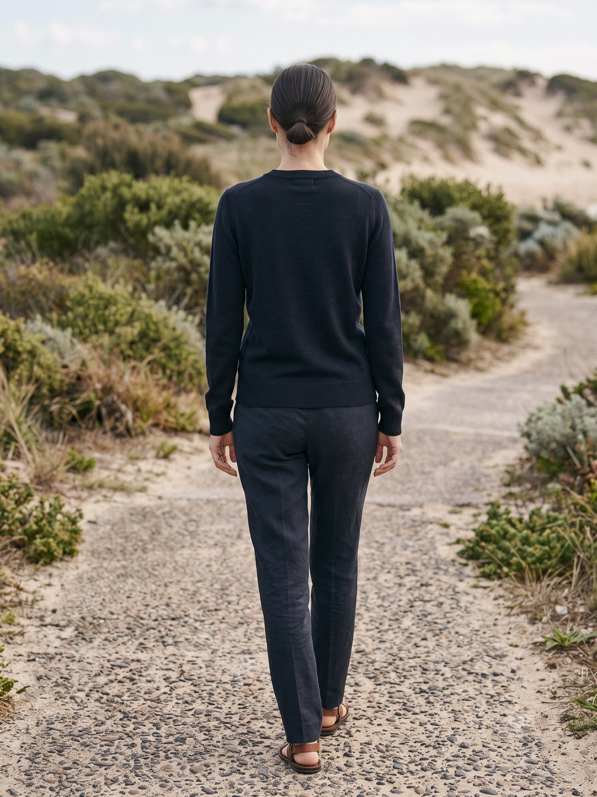 Core Merino Crew Knit in Ink, back