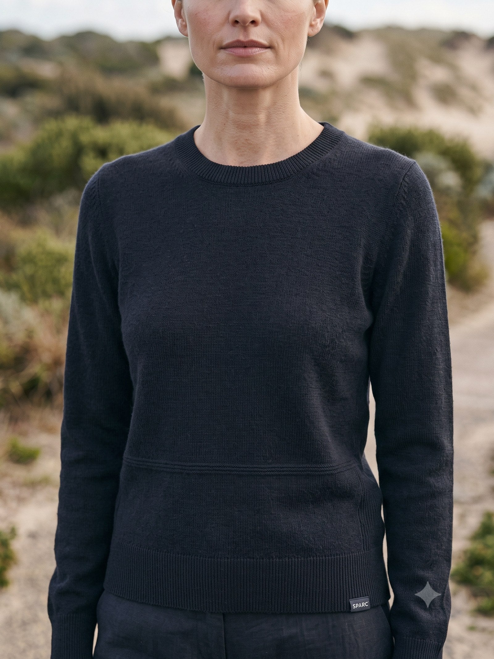 Core Merino Crew Knit in Ink, detail