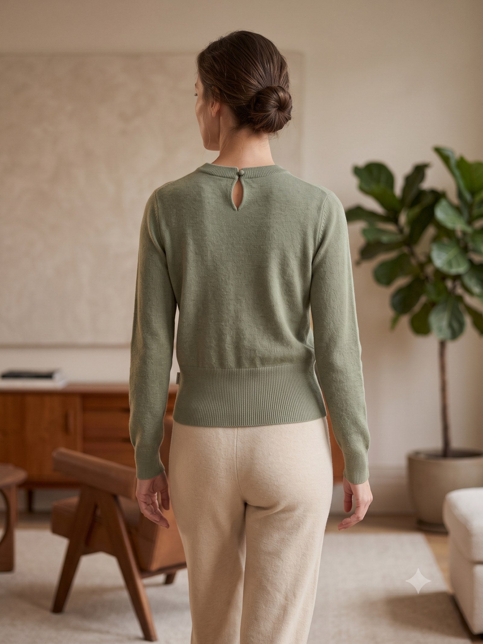 Core Merino Crew Knit in Sage Marl, back