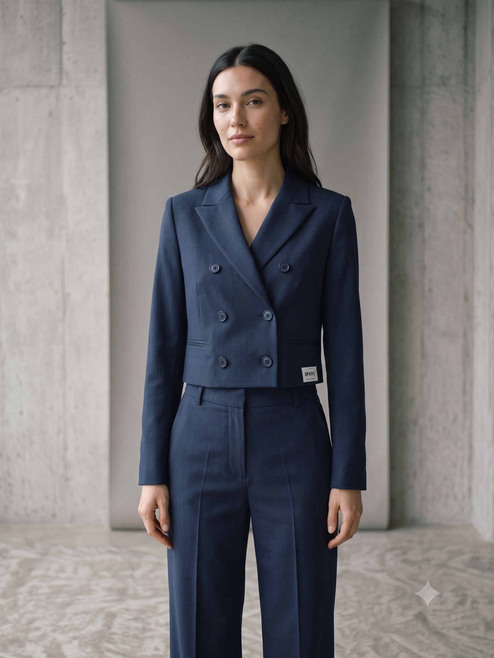 Cornice Wool-Silk Suit in Midnight, detail