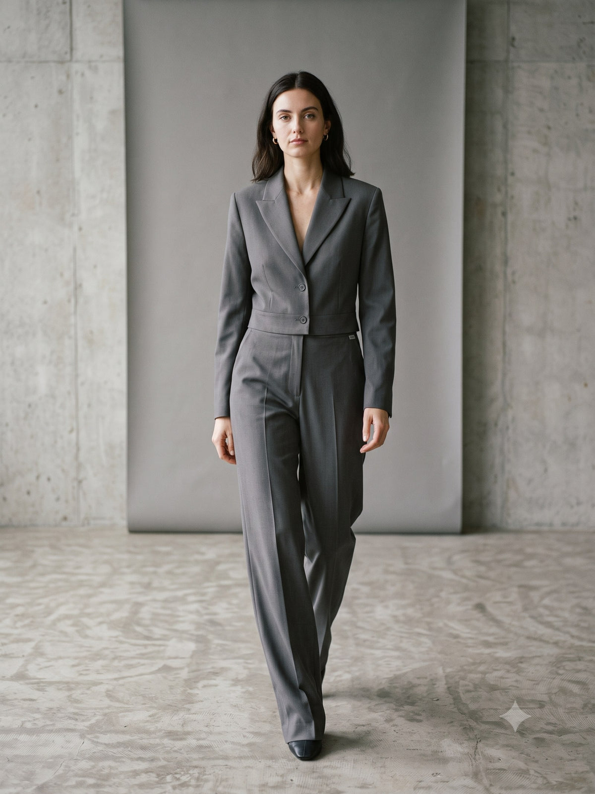 Cornice Wool-Silk Suit in Slate, in motion