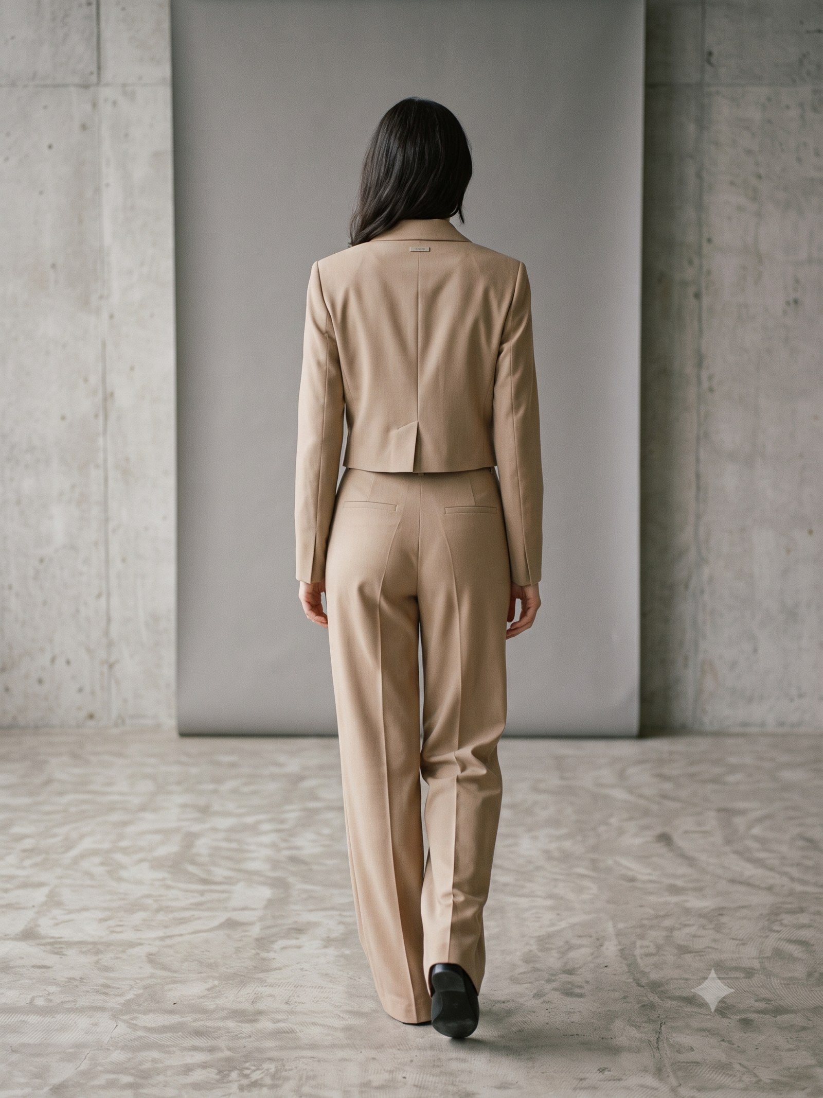 Cornice Wool-Silk Suit in Stone, back