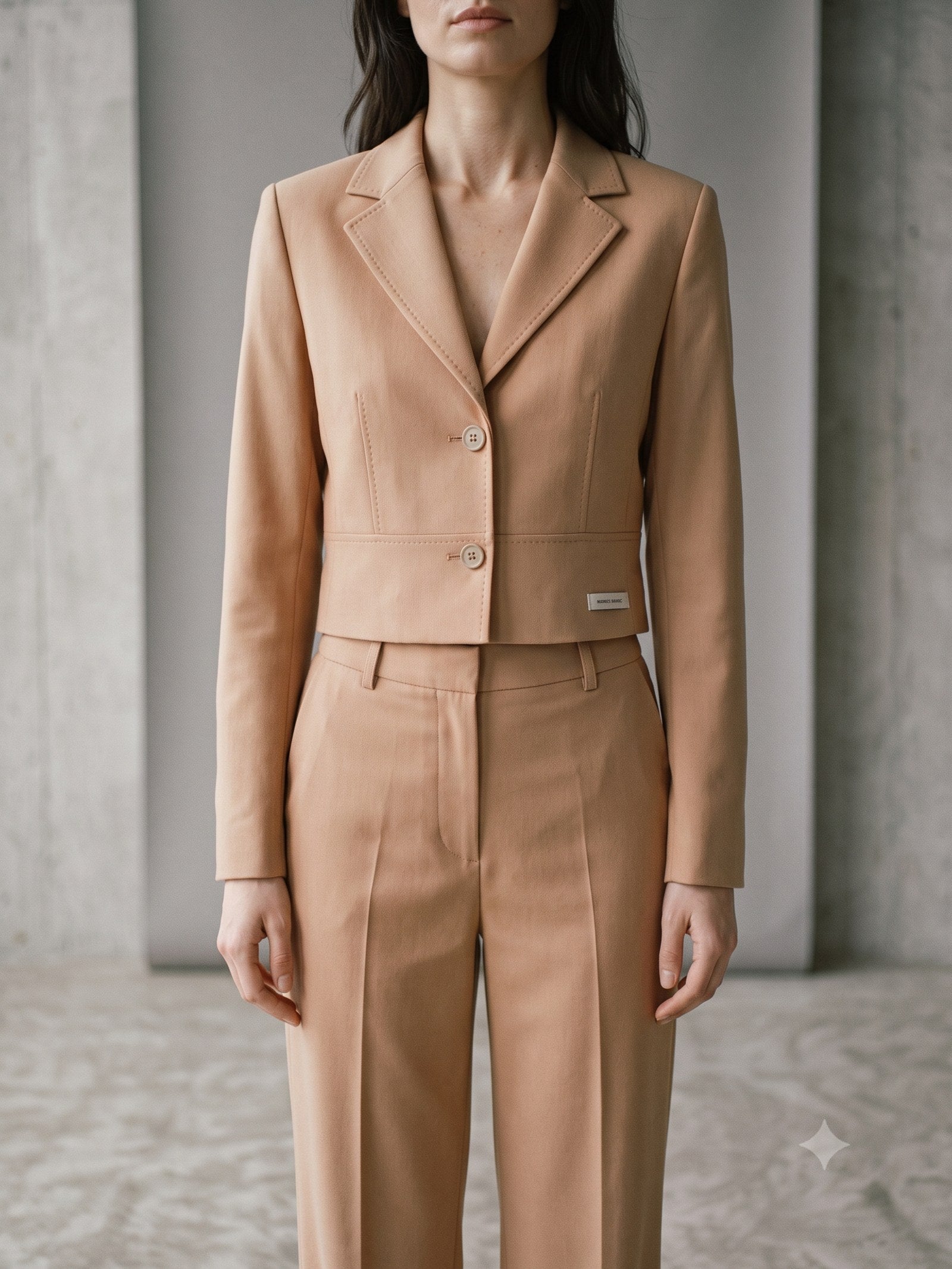 Cornice Wool-Silk Suit in Stone, detail