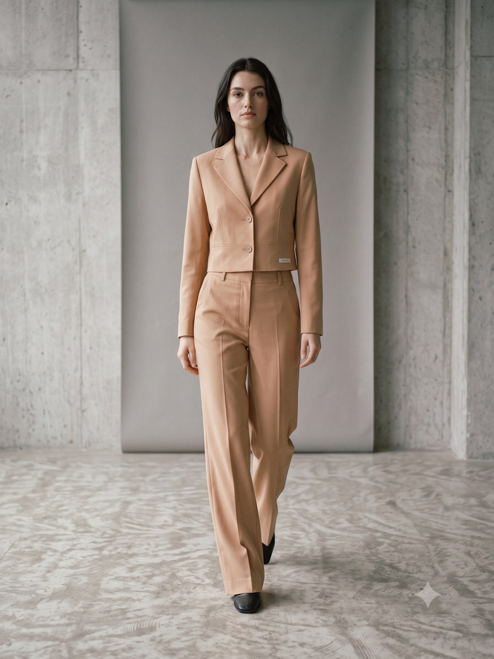 Cornice Wool-Silk Suit in Stone, in motion