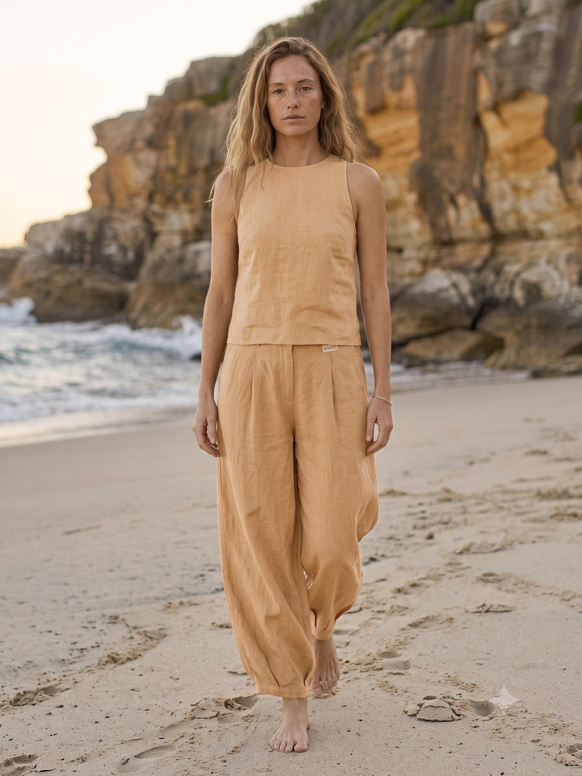 Cove Linen Balloon Pant in Bone, front