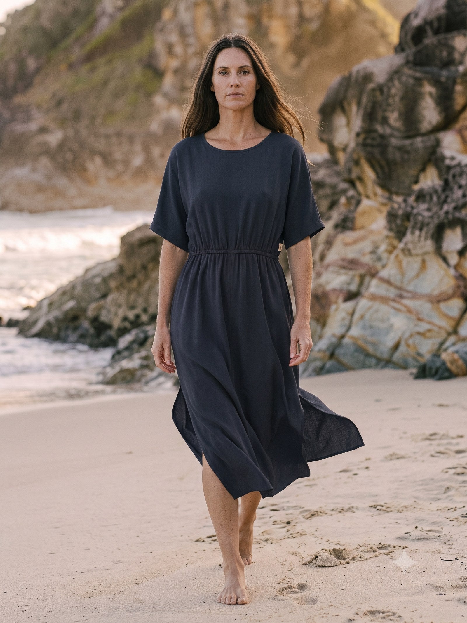 Drift Silk Kaftan in Ink, front