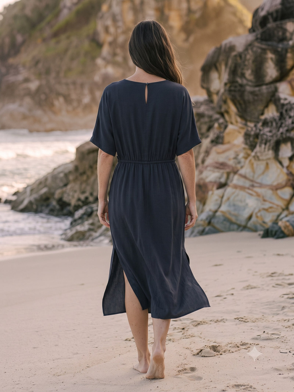 Drift Silk Kaftan in Ink, back