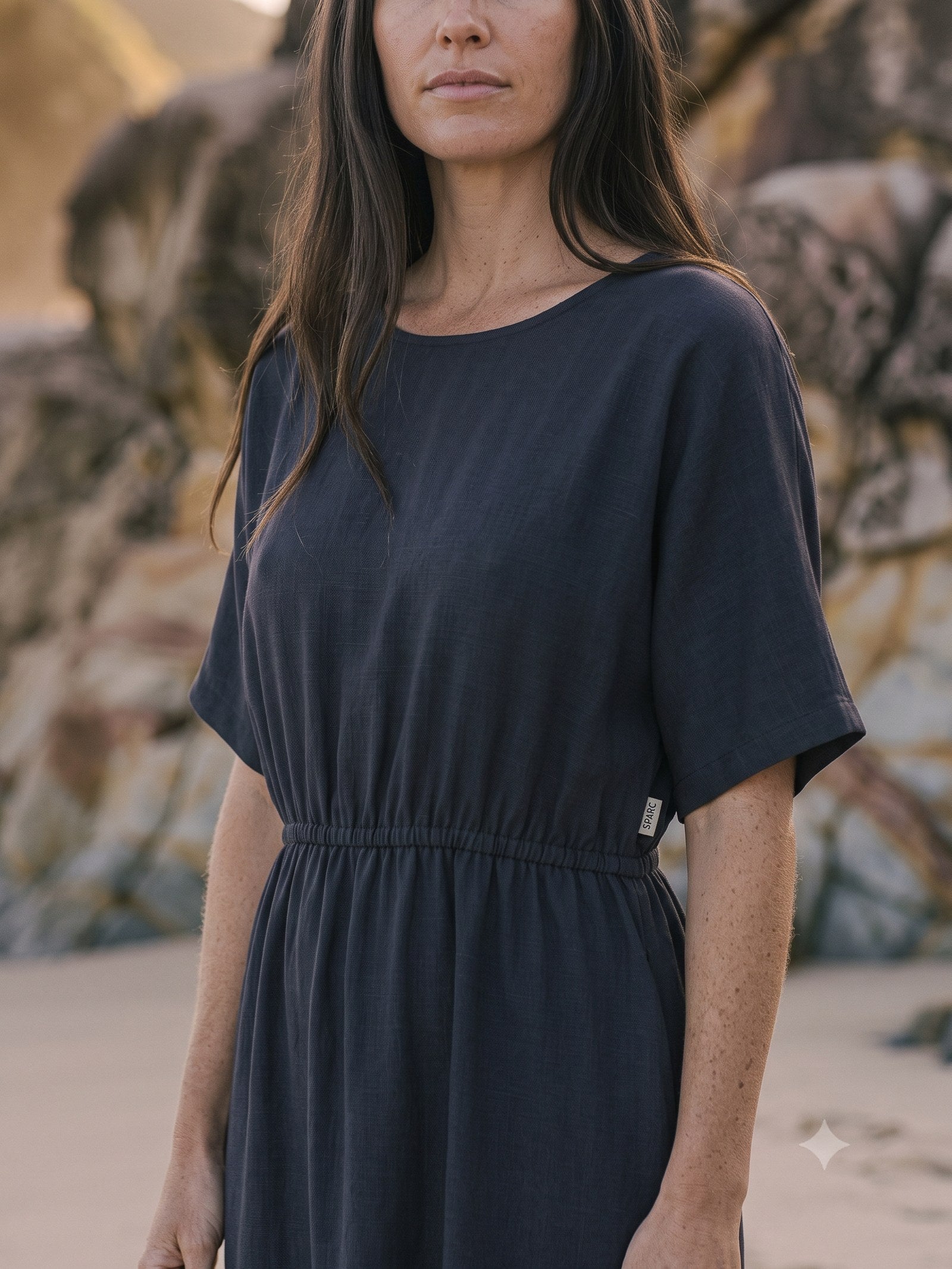 Drift Silk Kaftan in Ink, detail