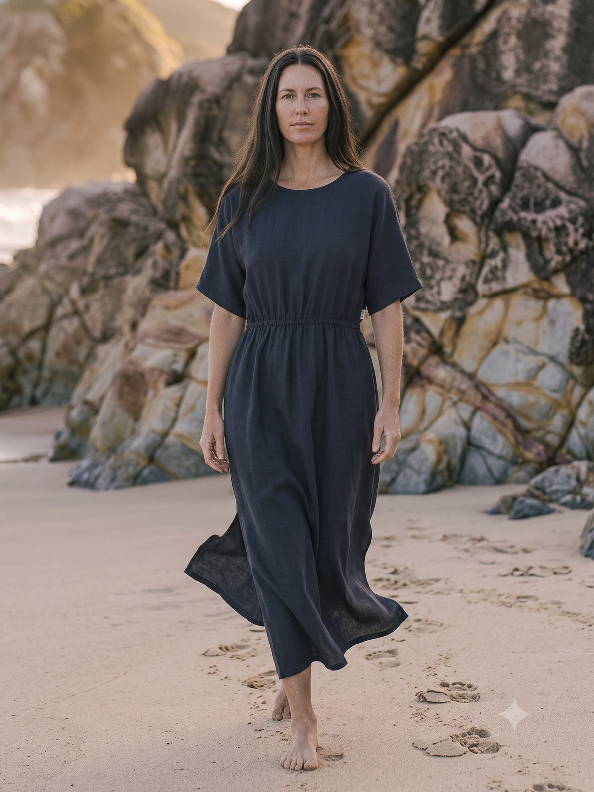 Drift Silk Kaftan in Ink, in motion