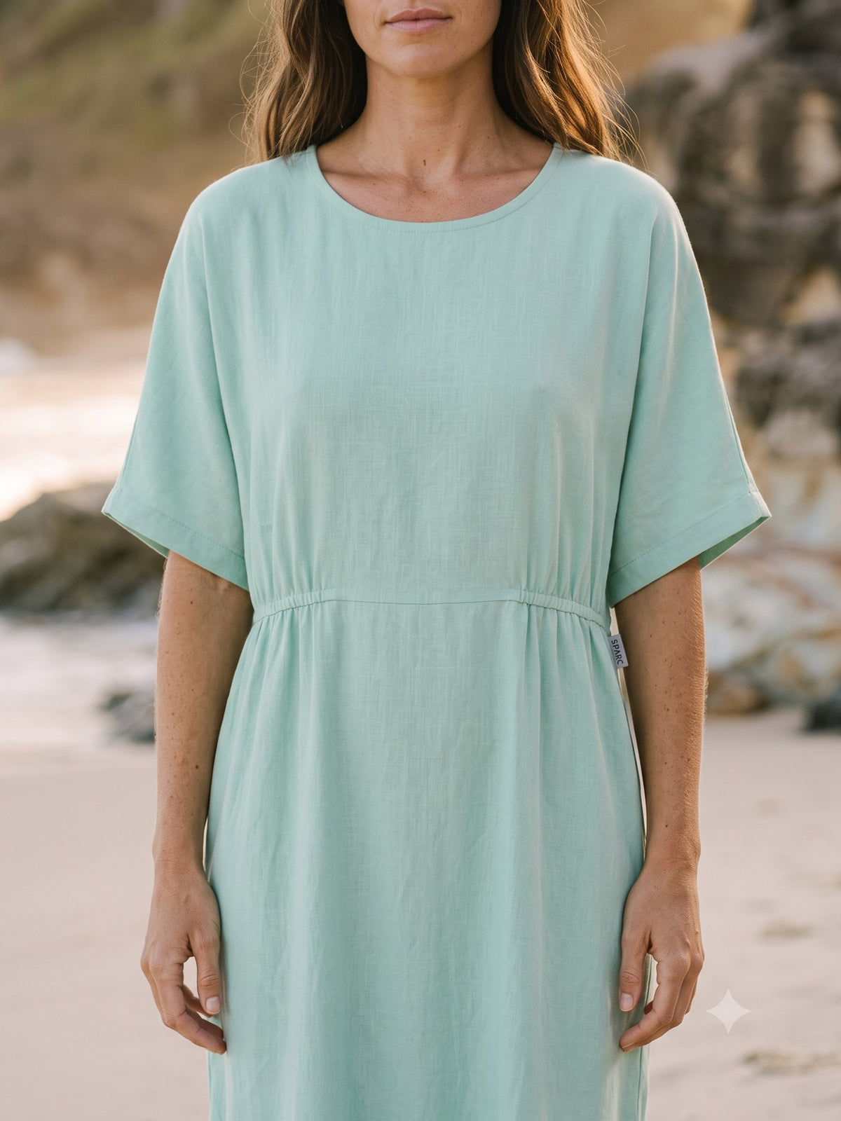 Drift Silk Kaftan in Seafoam, detail