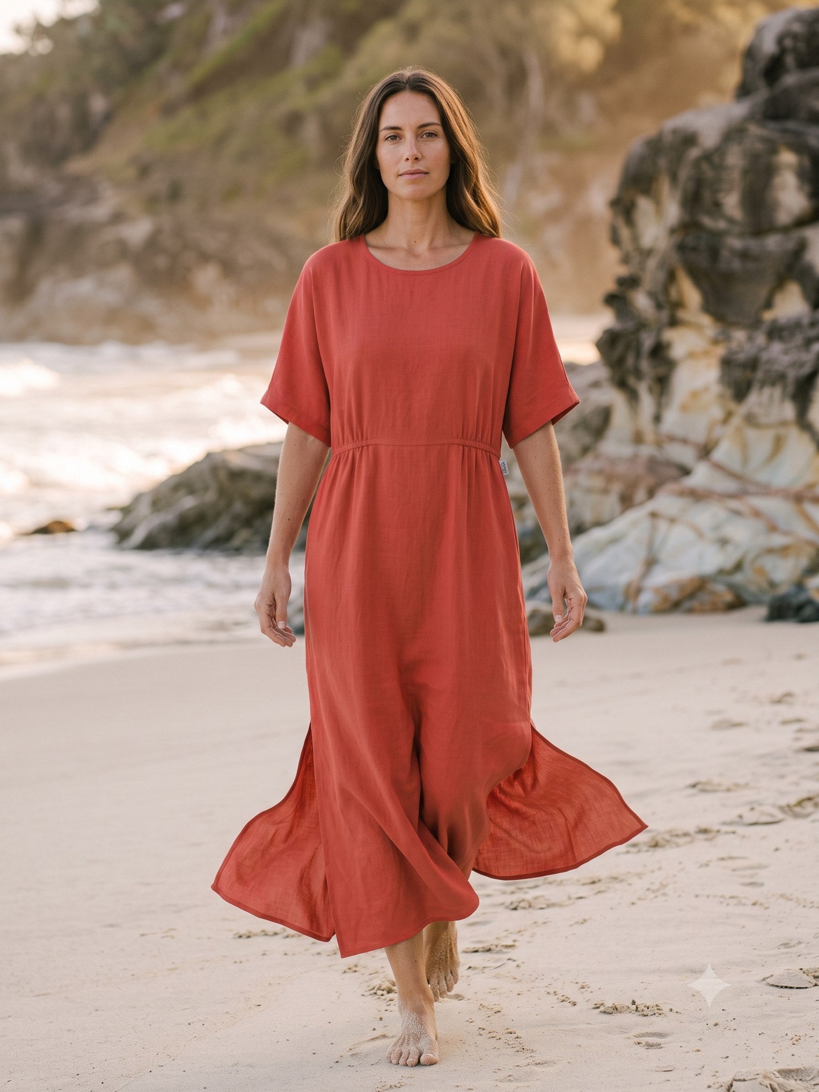 Drift Silk Kaftan in Tomato, front