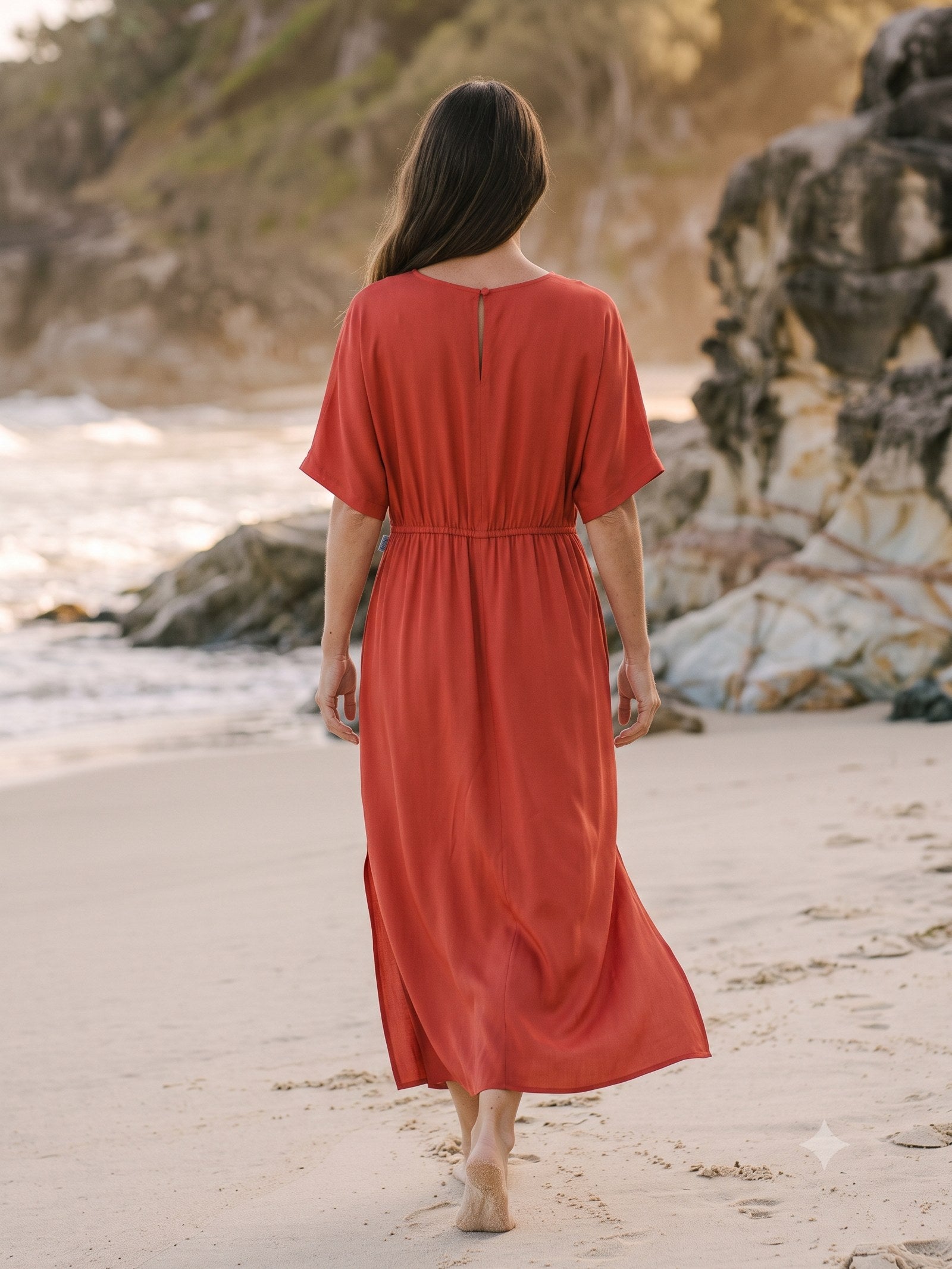 Drift Silk Kaftan in Tomato, back