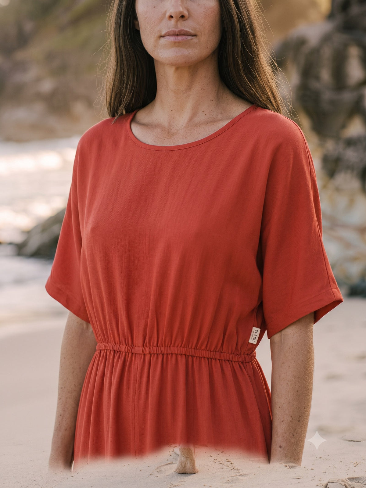 Drift Silk Kaftan in Tomato, detail