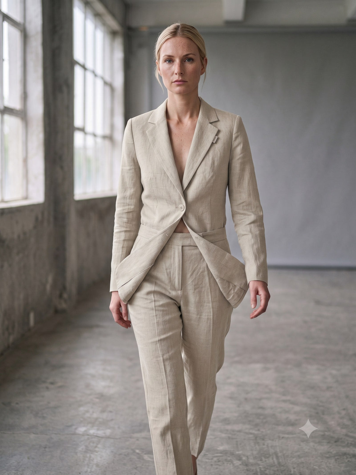 Eaves Cotton-Linen Suit Set in Chalk, front