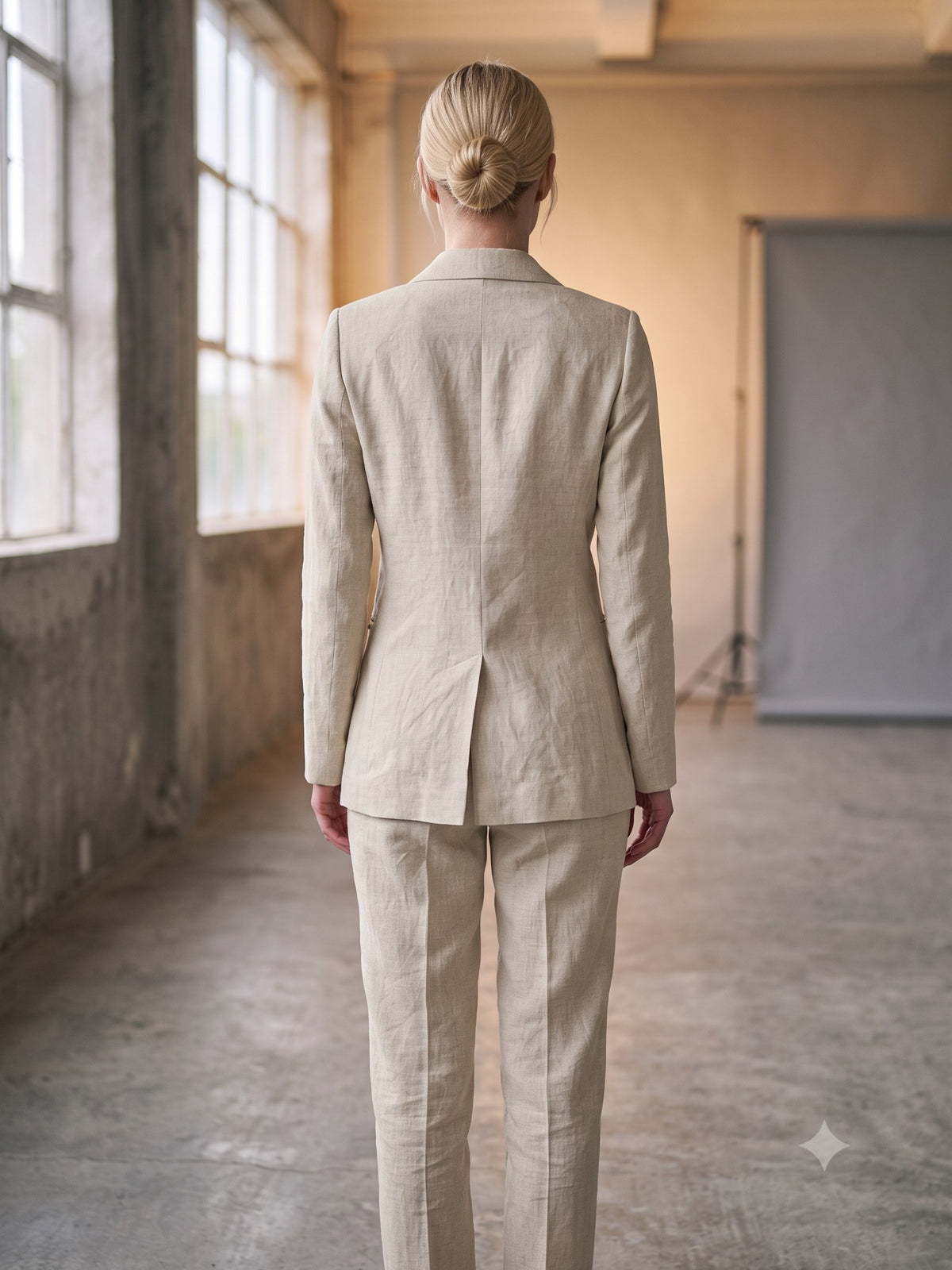 Eaves Cotton-Linen Suit Set in Chalk, back
