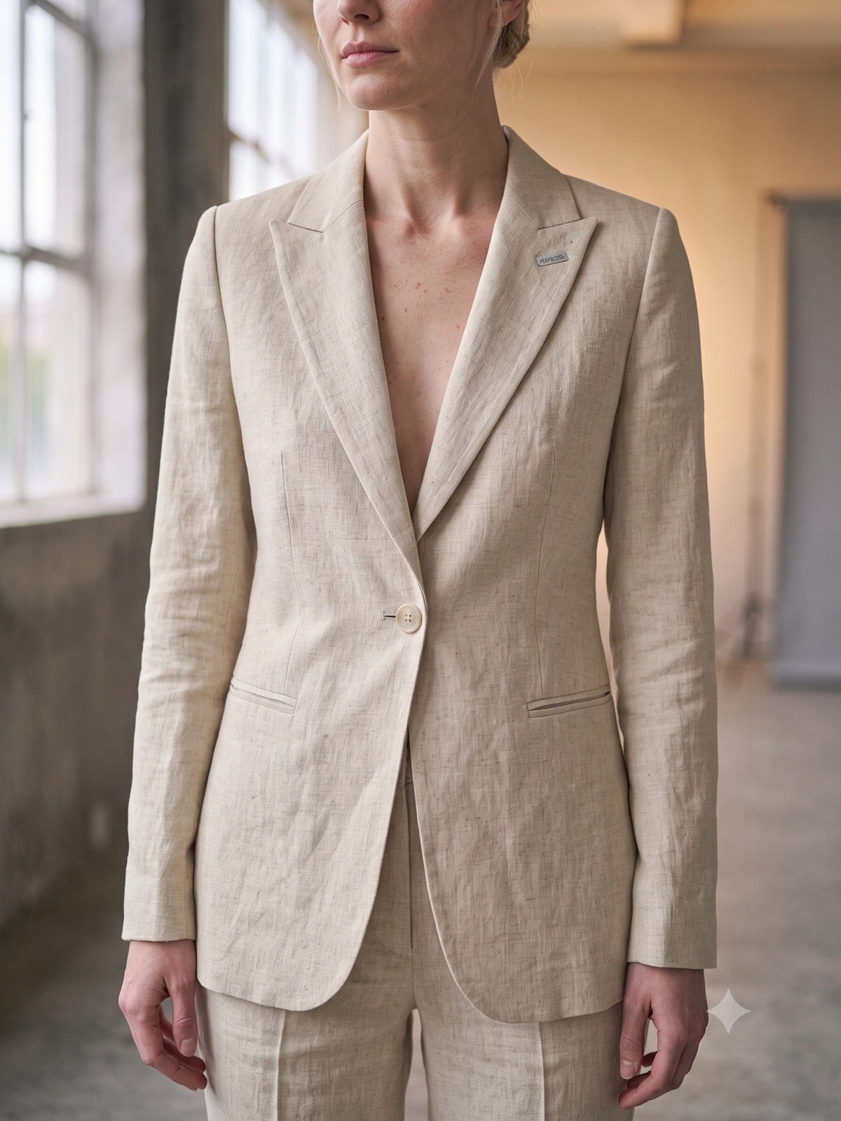 Eaves Cotton-Linen Suit Set in Chalk, detail