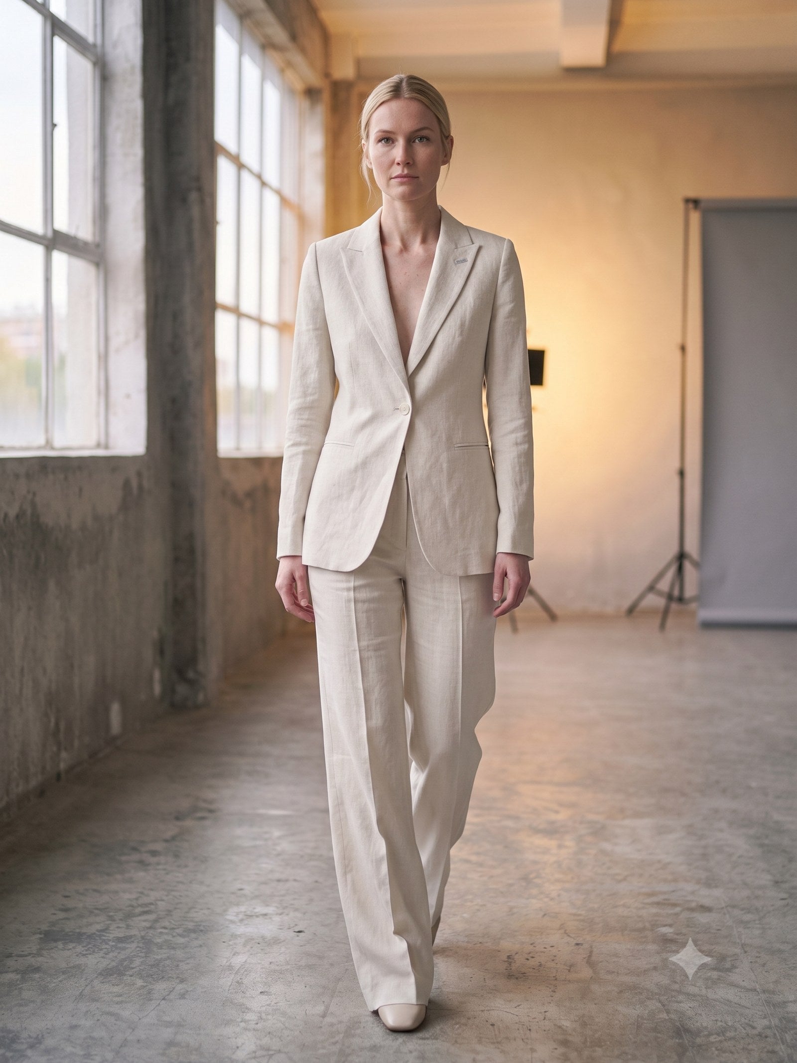 Eaves Cotton-Linen Suit Set in Chalk, in motion