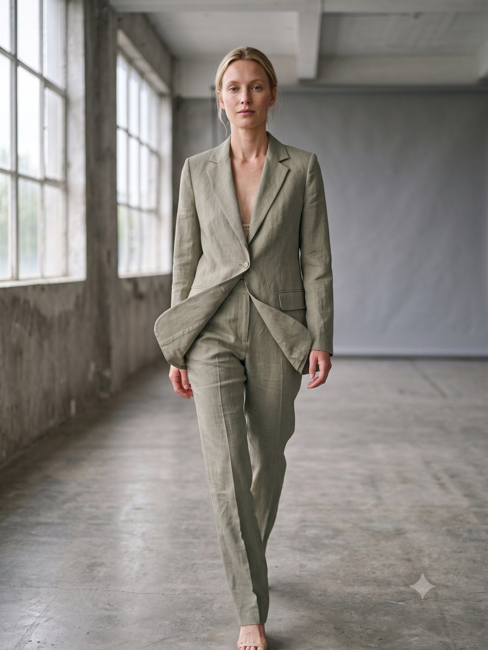 Eaves Cotton-Linen Suit Set in Eucalypt, front