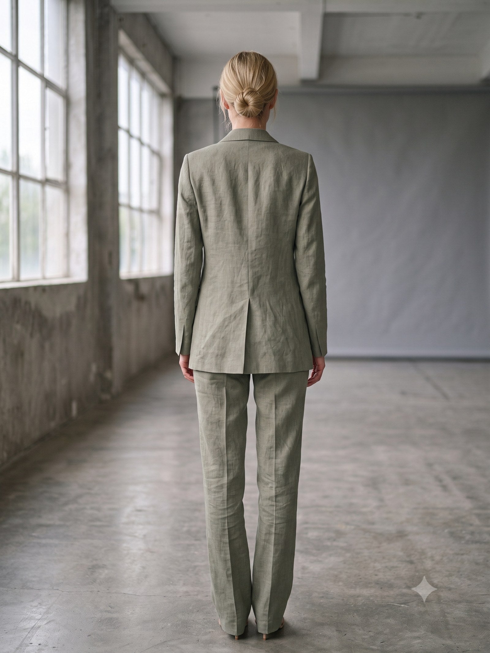 Eaves Cotton-Linen Suit Set in Eucalypt, back