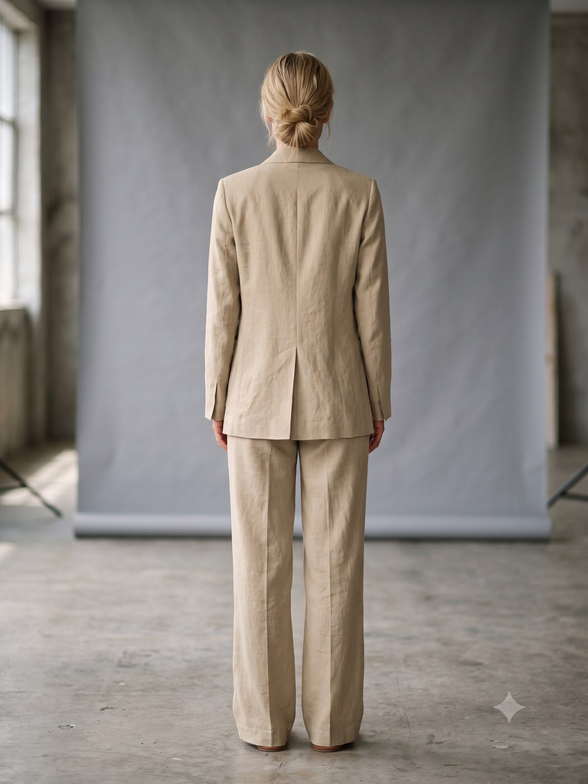 Eaves Cotton-Linen Suit Set in Oat, back