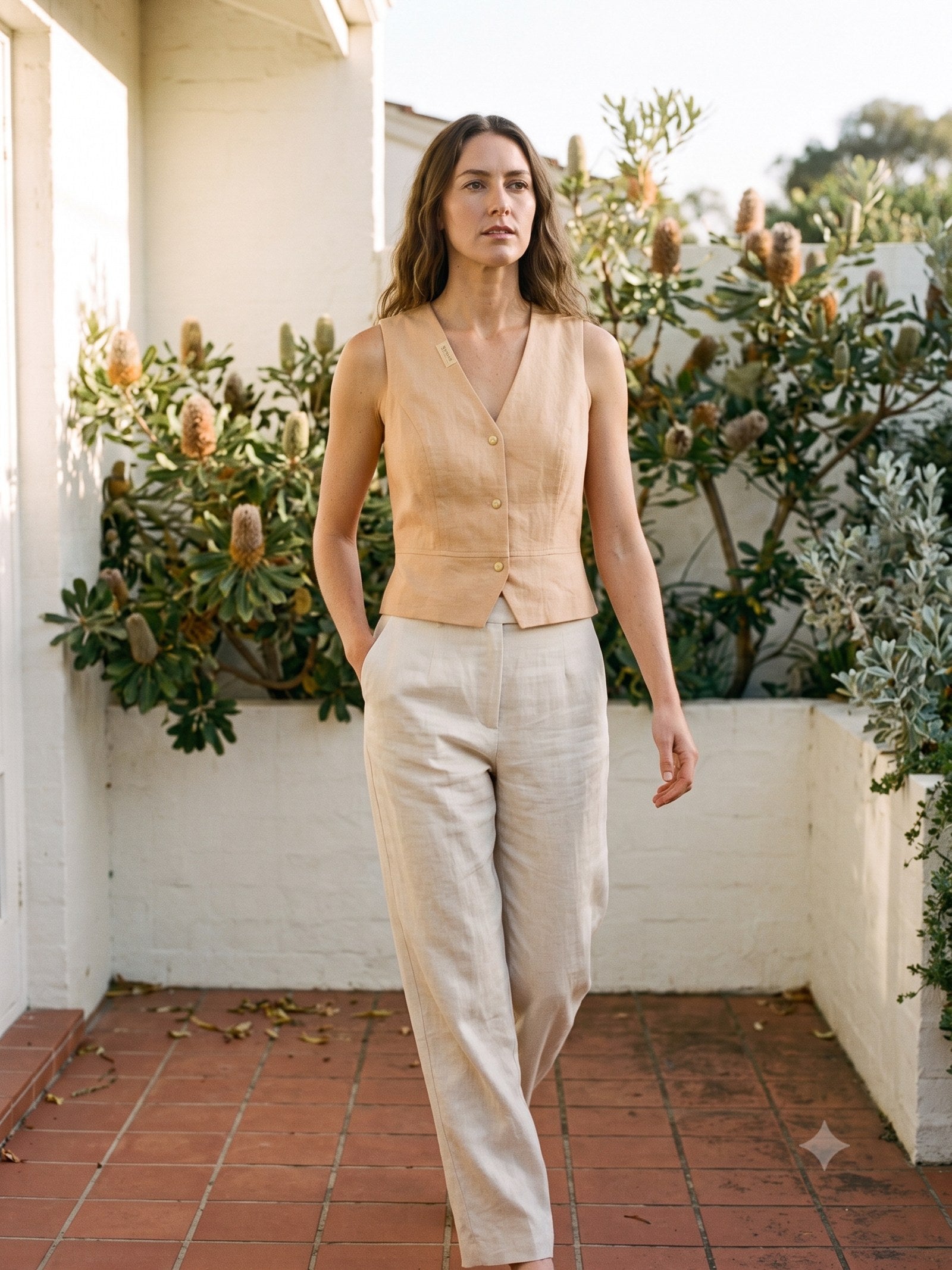 Filament Tailored Waistcoat in Bone, front