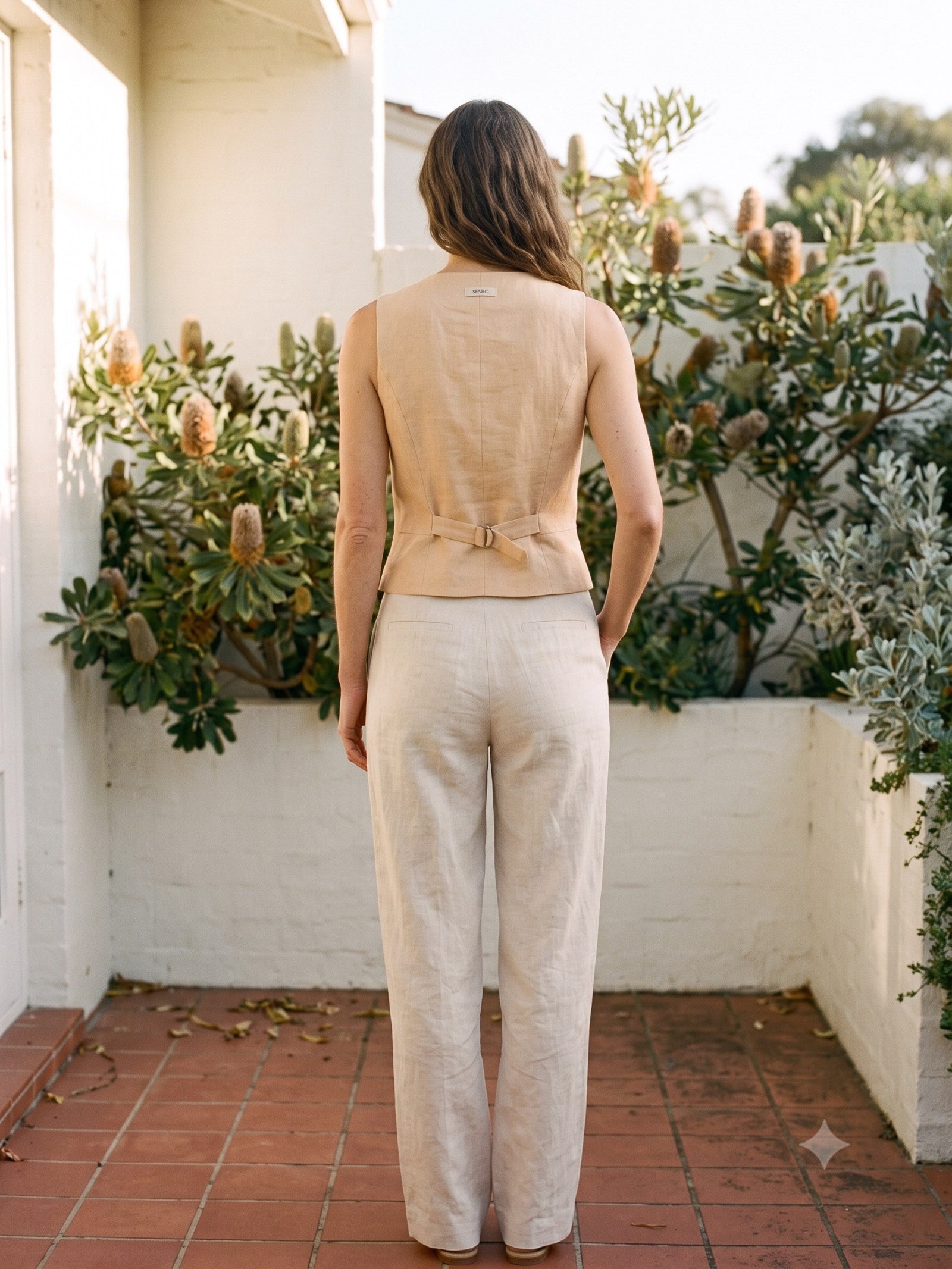Filament Tailored Waistcoat in Bone, back