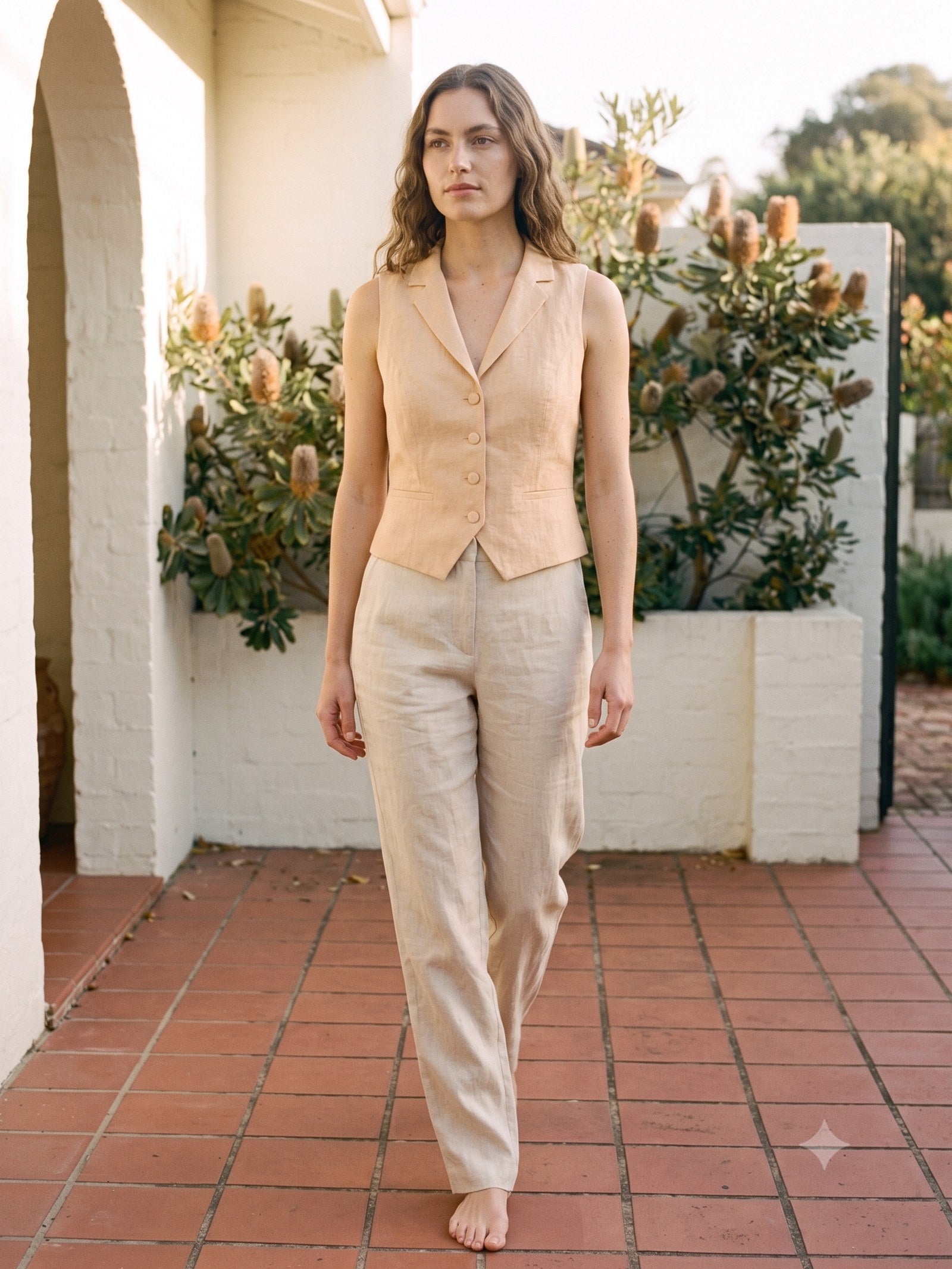 Filament Tailored Waistcoat in Bone, in motion