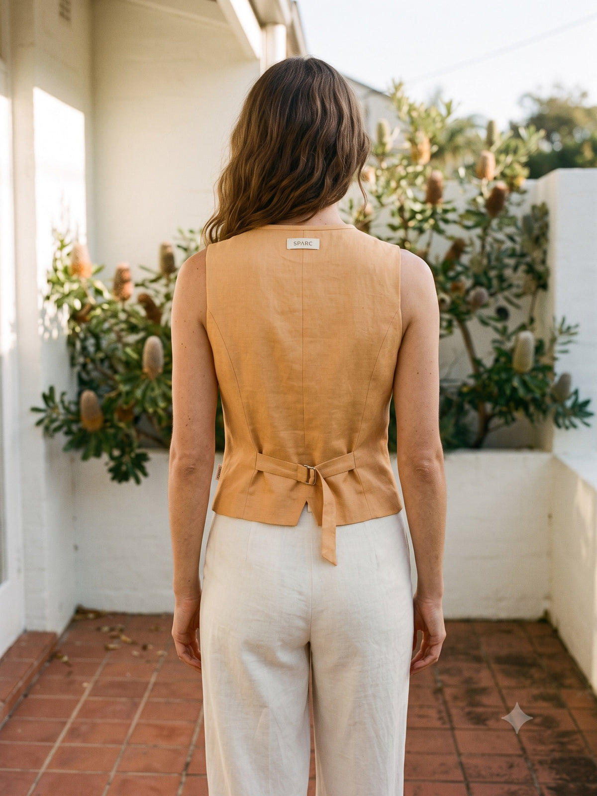 Filament Tailored Waistcoat in Butter, back
