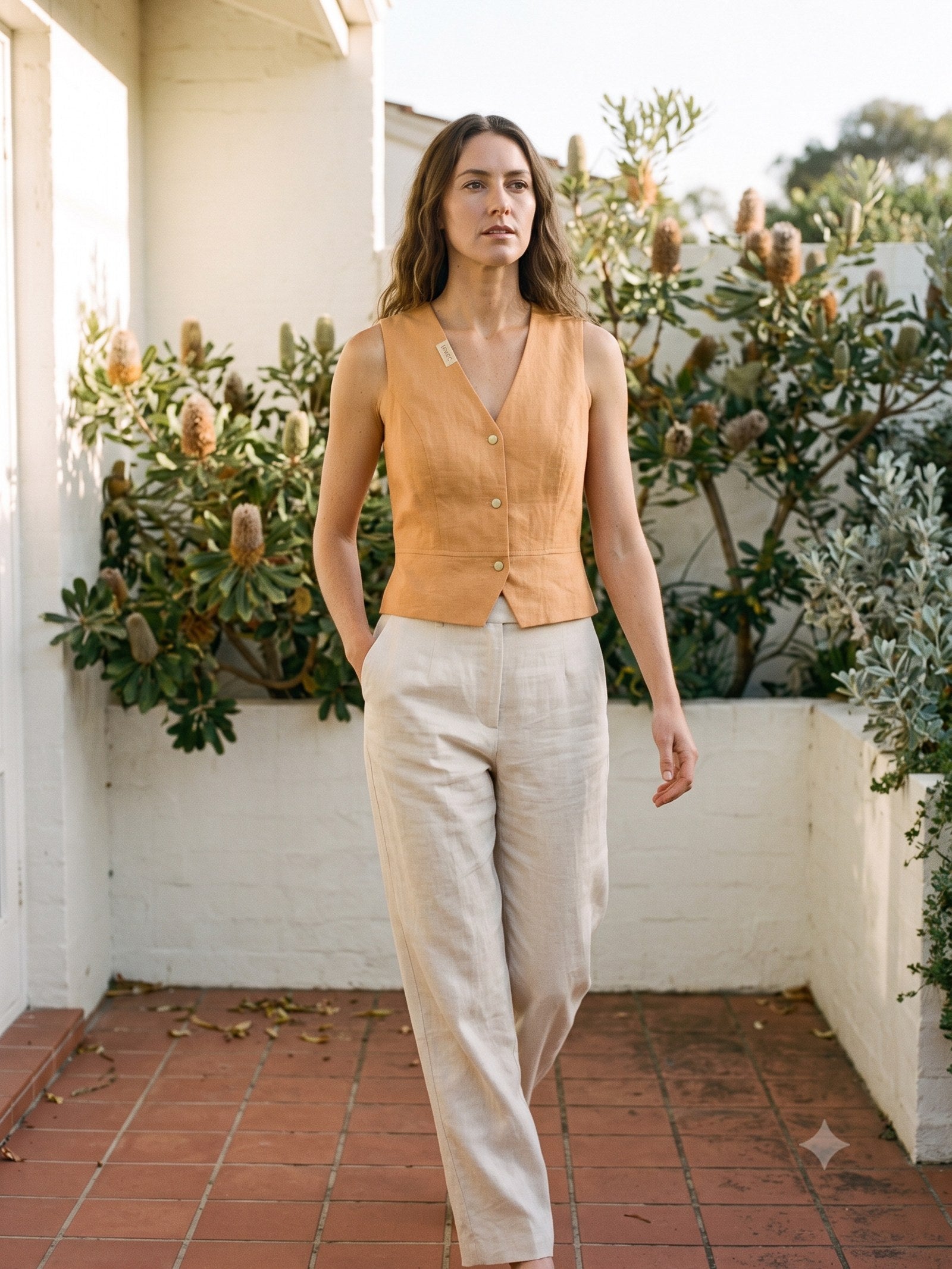 Filament Tailored Waistcoat in Butter, in motion
