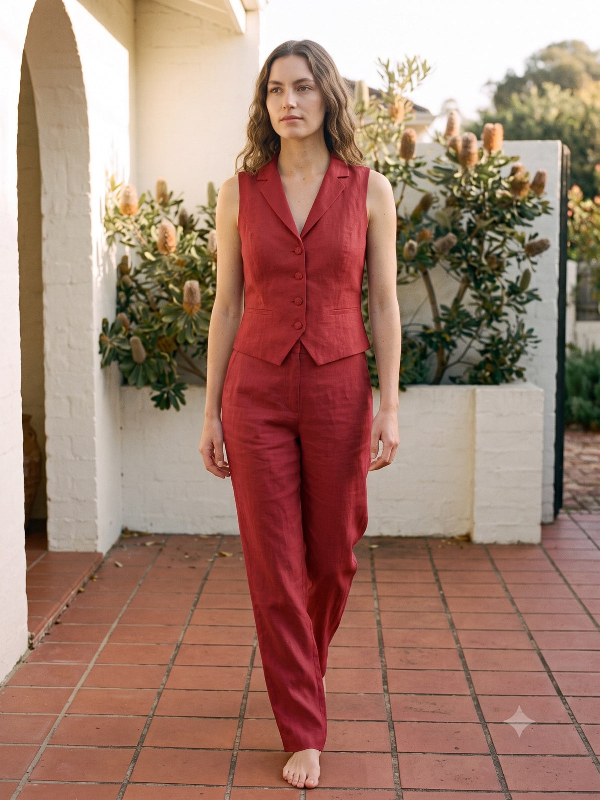 Filament Tailored Waistcoat in Cherry Lacquer, front