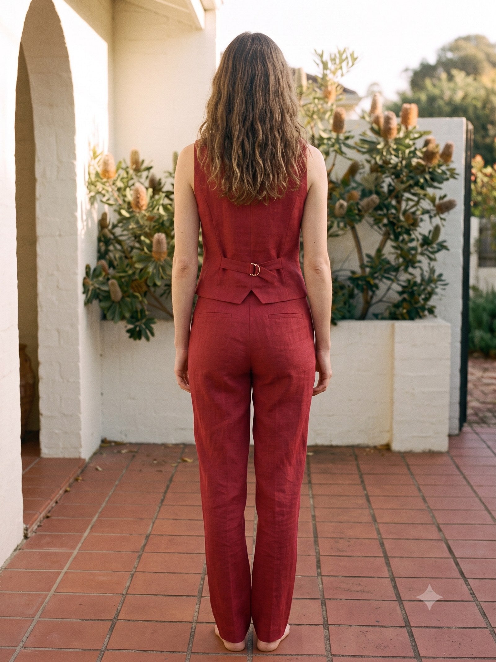 Filament Tailored Waistcoat in Cherry Lacquer, back