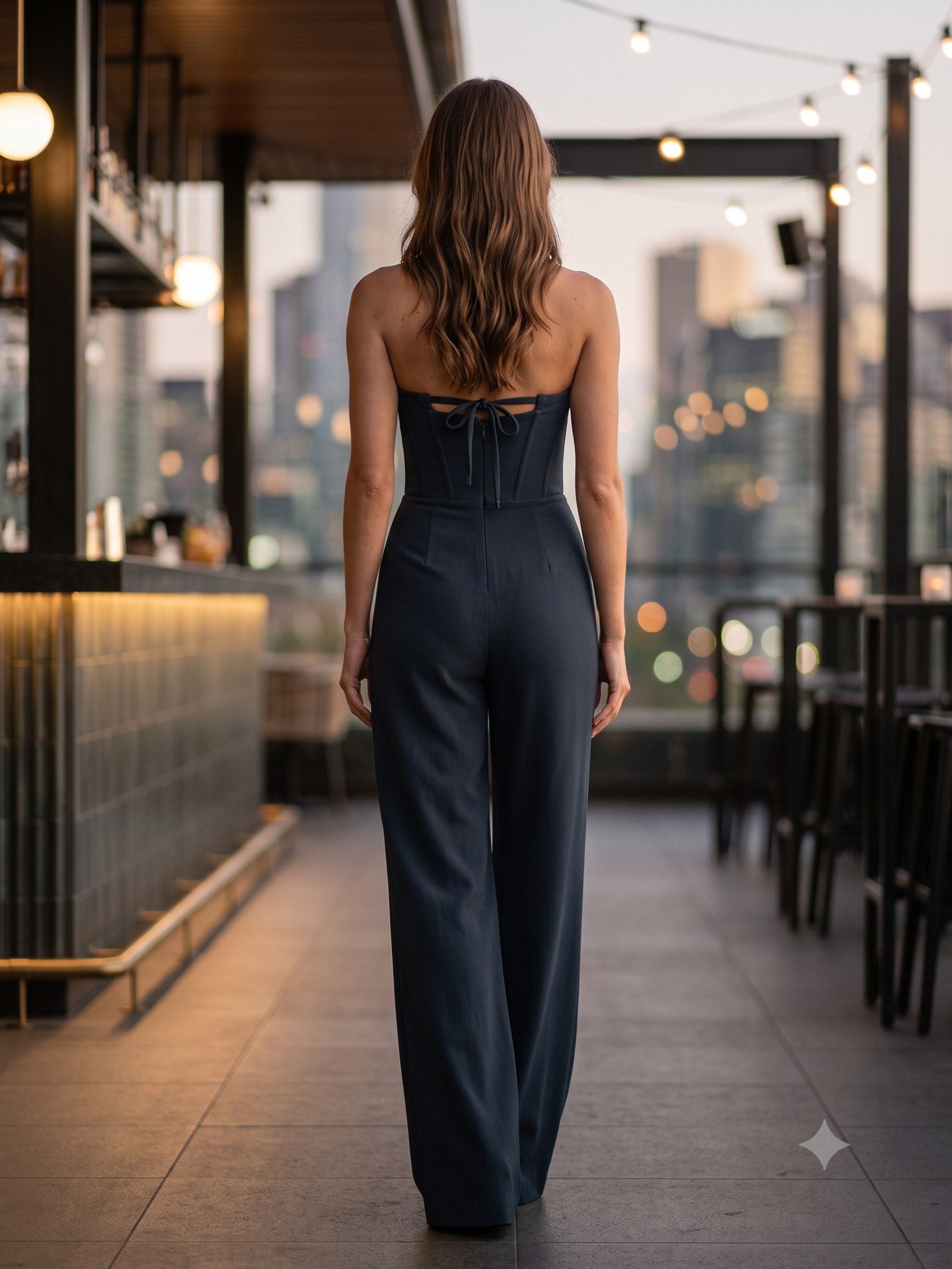 Flicker Crepe Jumpsuit in Ink, back