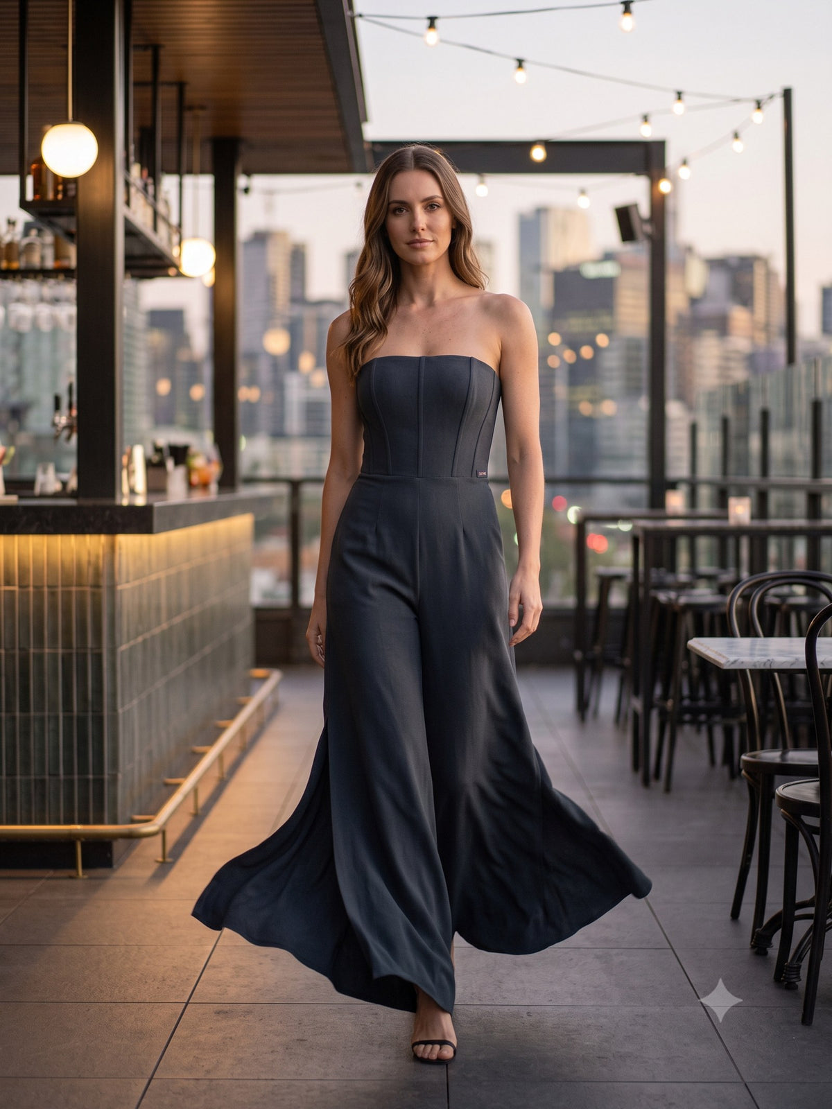 Flicker Crepe Jumpsuit in Ink, in motion