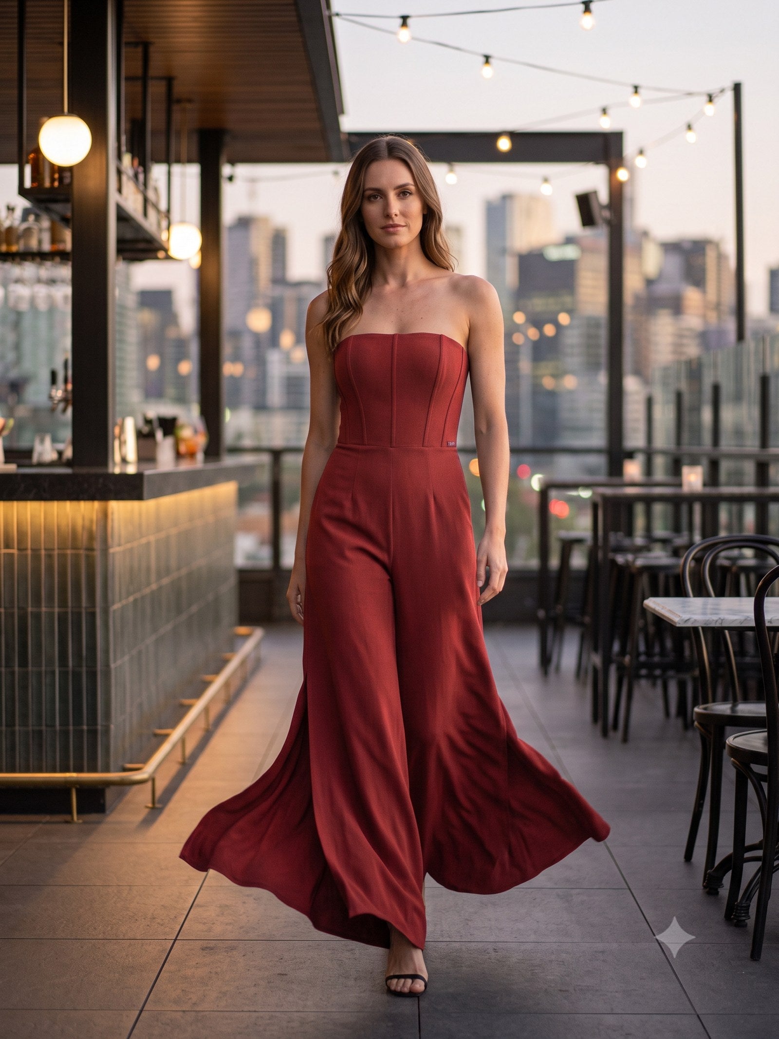 Flicker Crepe Jumpsuit in Lava, front